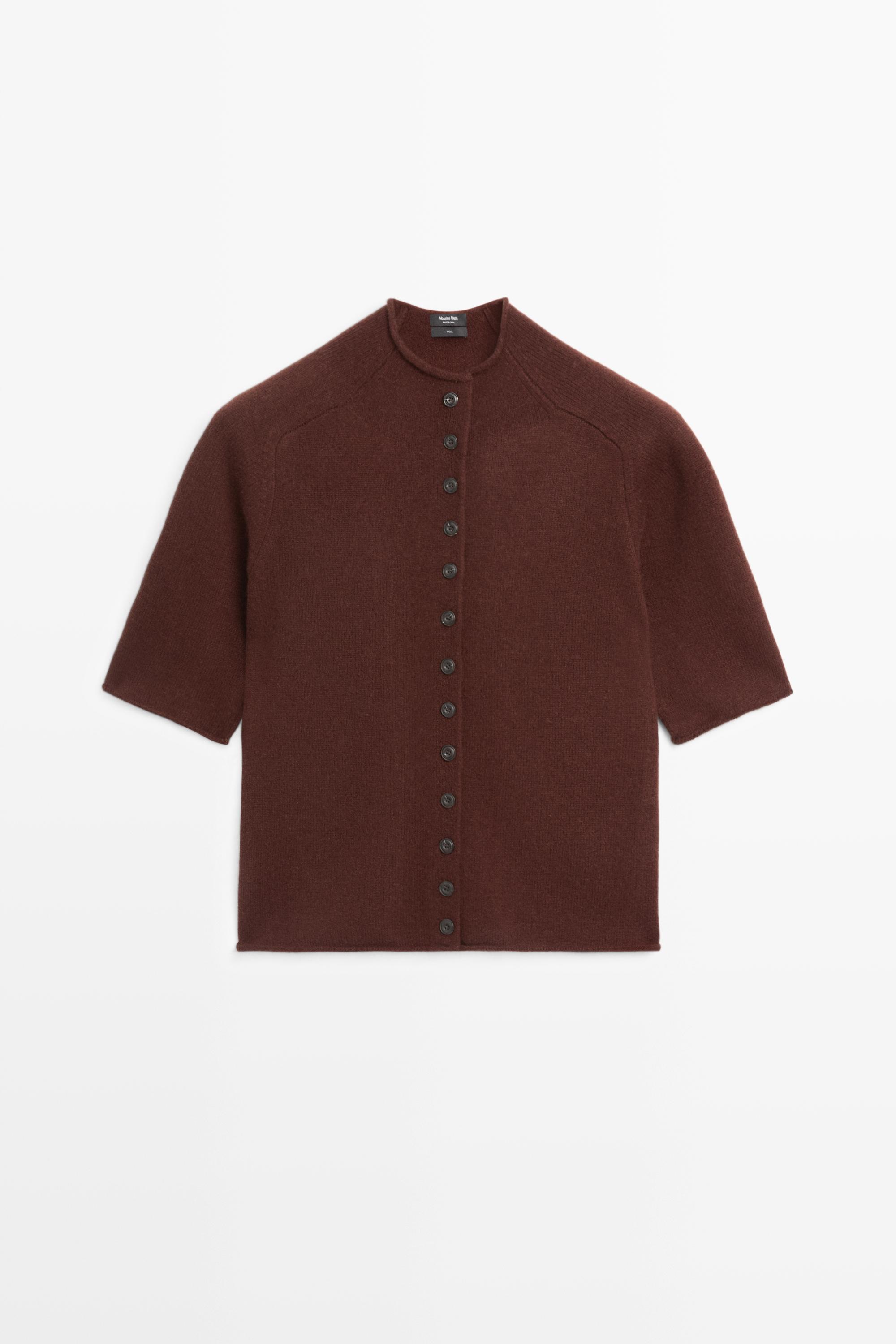 100% wool funnel neck knit cardigan - MAROON