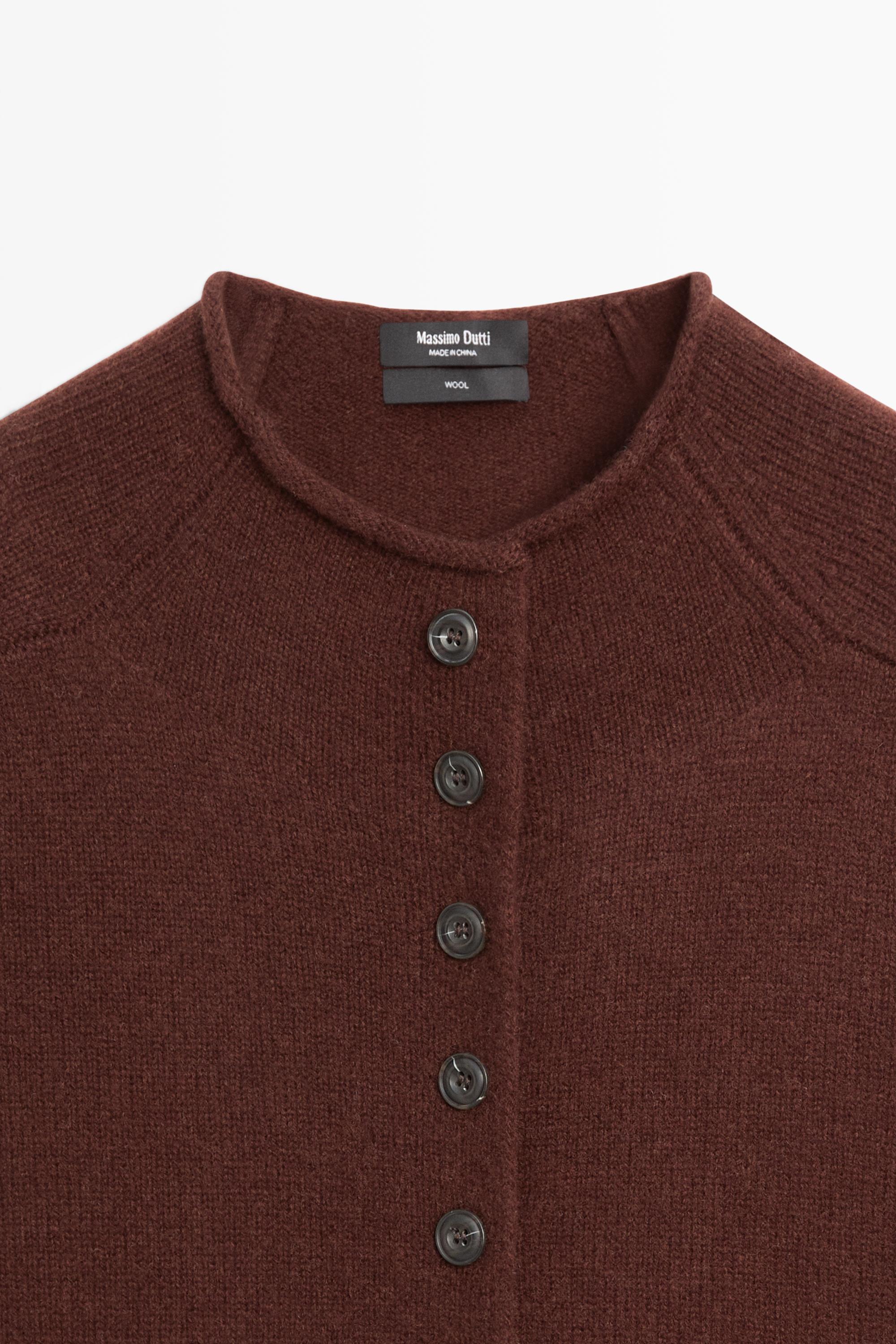 100% wool funnel neck knit cardigan - MAROON