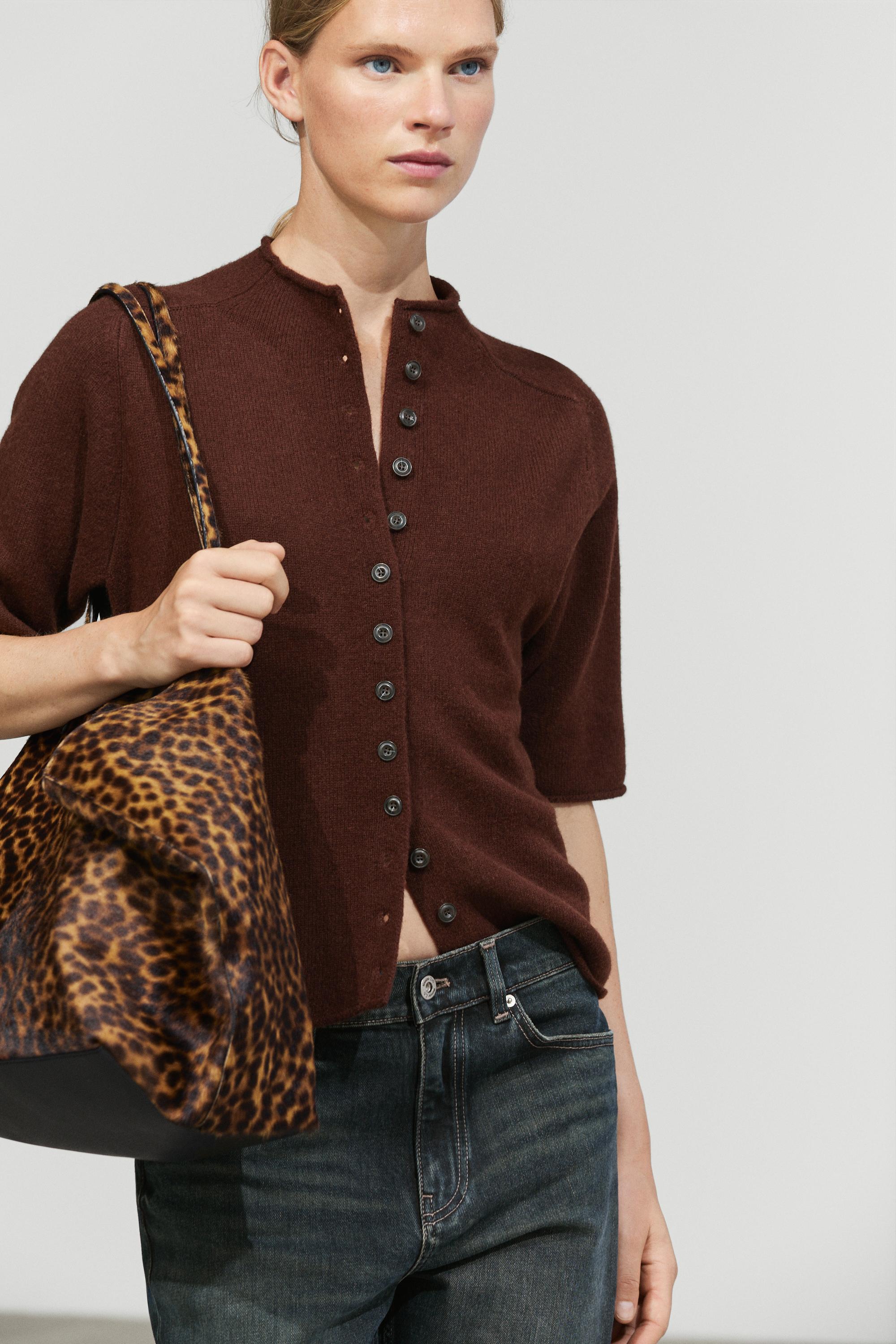100% wool funnel neck knit cardigan - MAROON