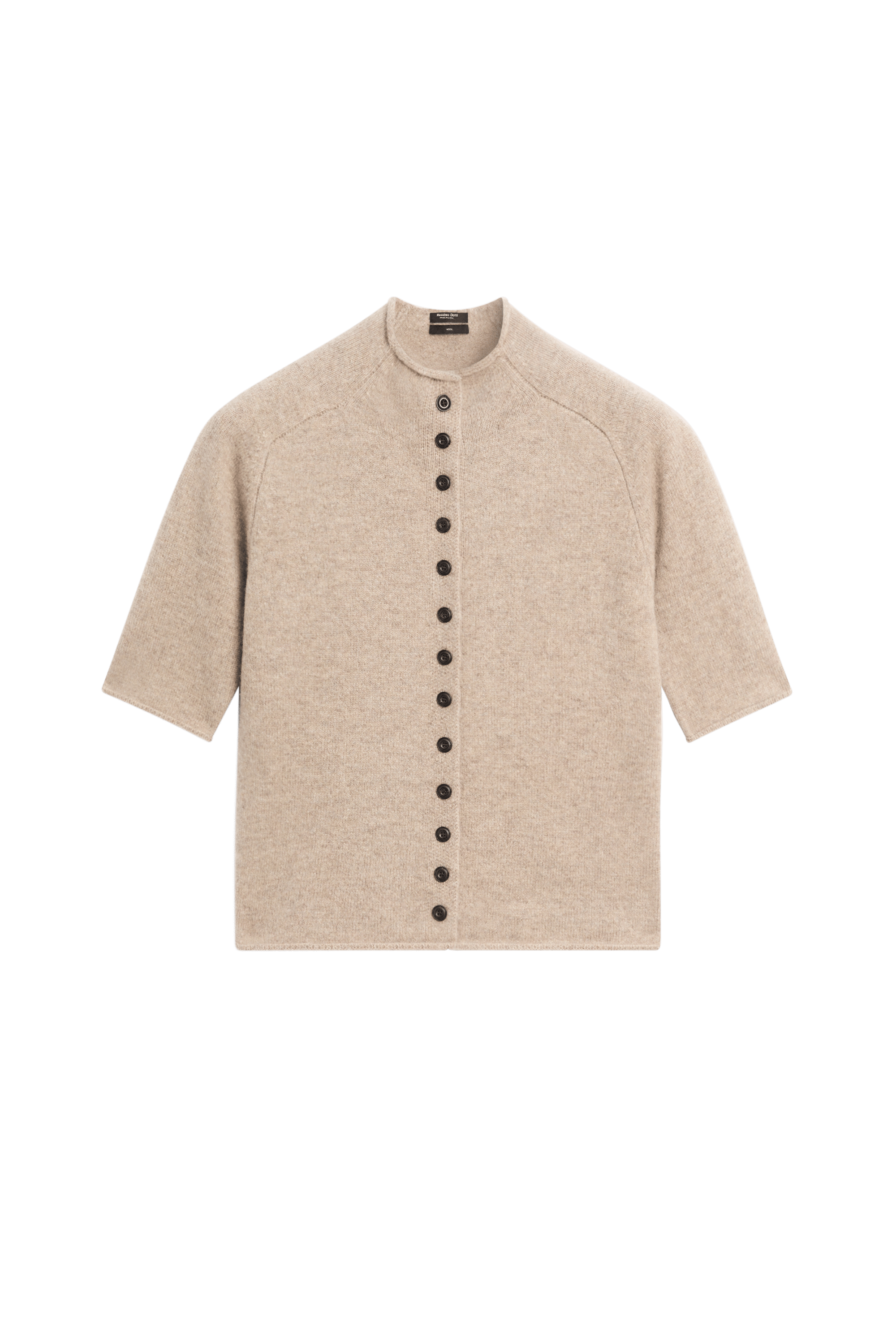 100% wool funnel neck knit cardigan - BEIGE MARL