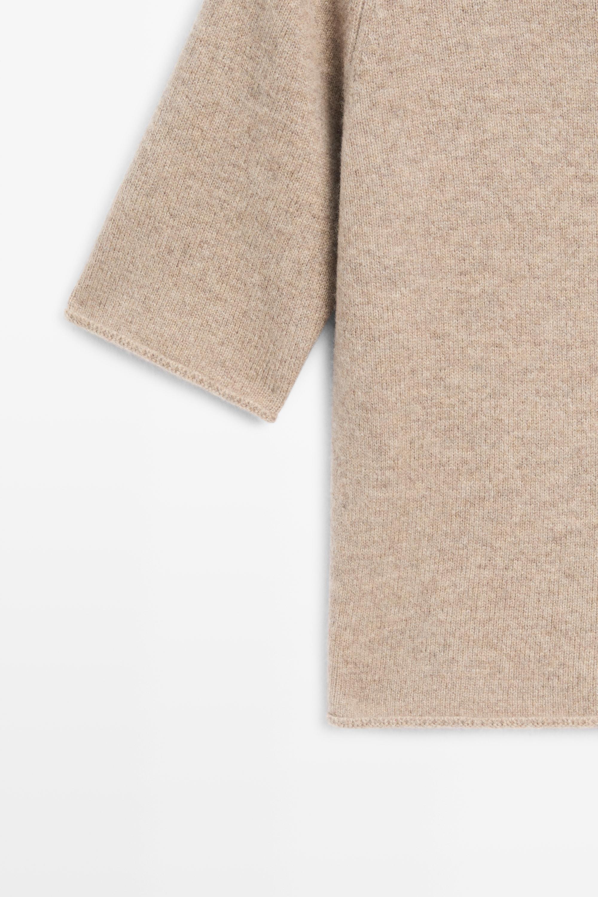 100% wool funnel neck knit cardigan - BEIGE MARL