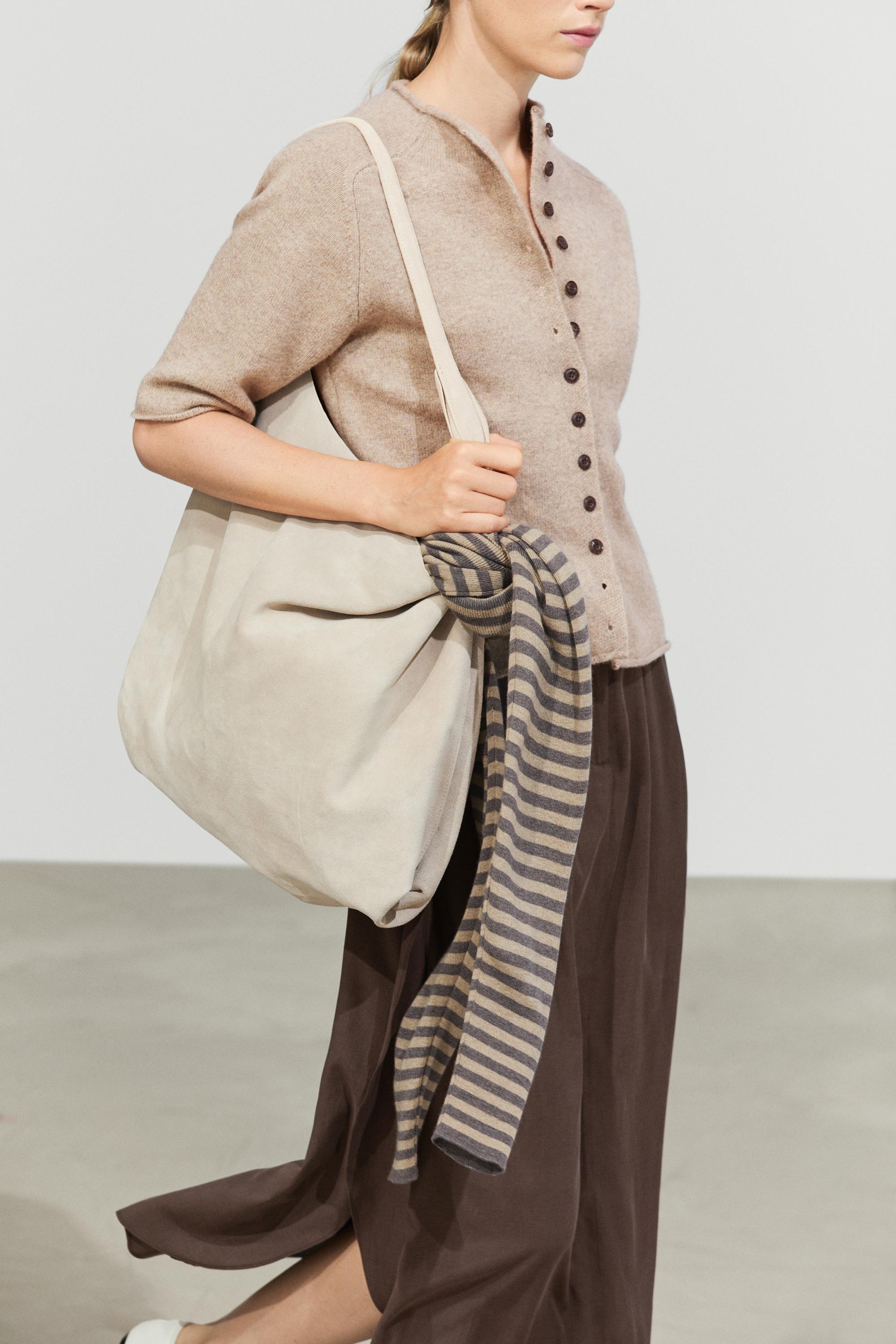100% wool funnel neck knit cardigan - BEIGE MARL
