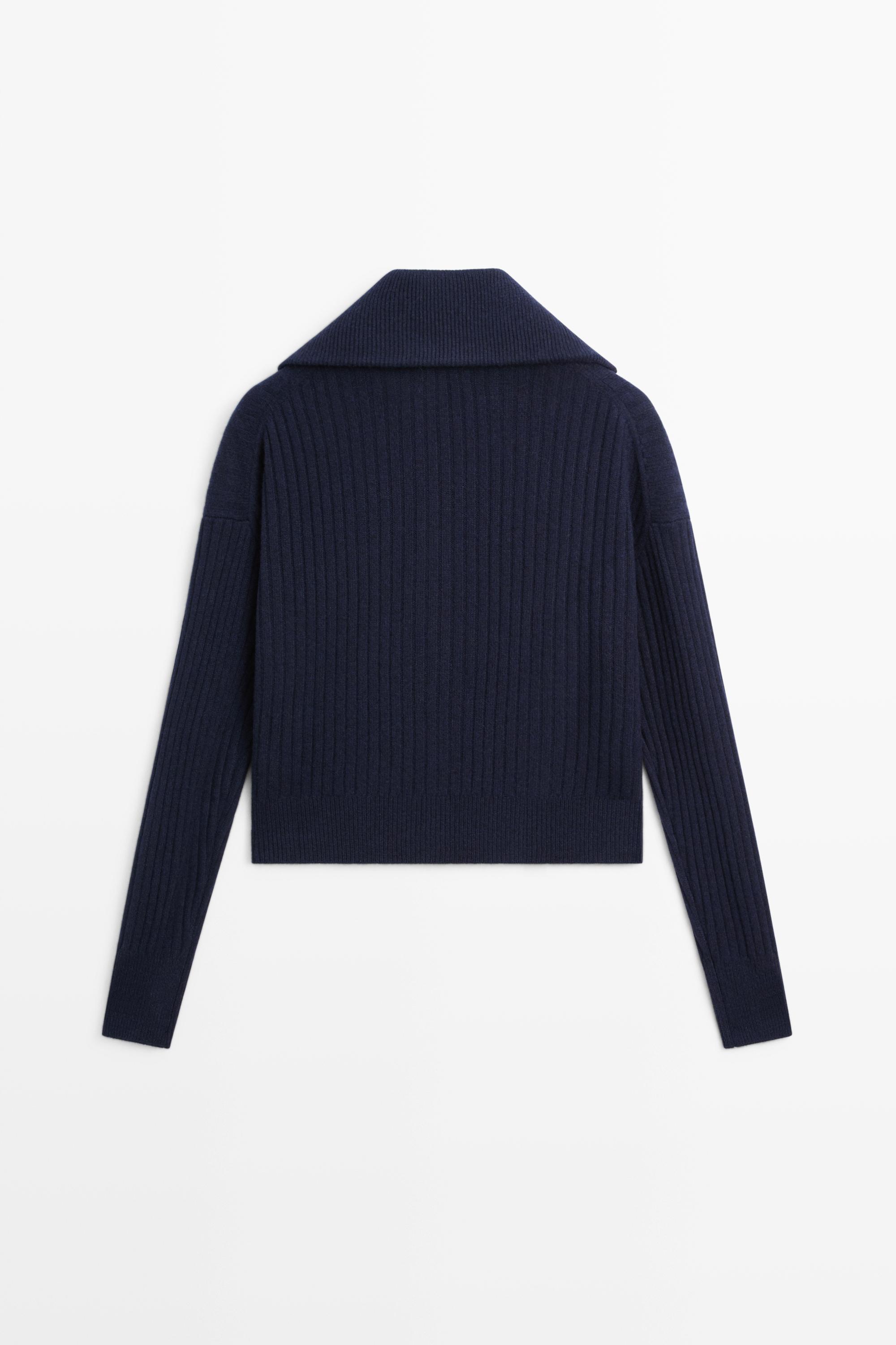 100% wool knit zip-up cardigan - INK BLUE