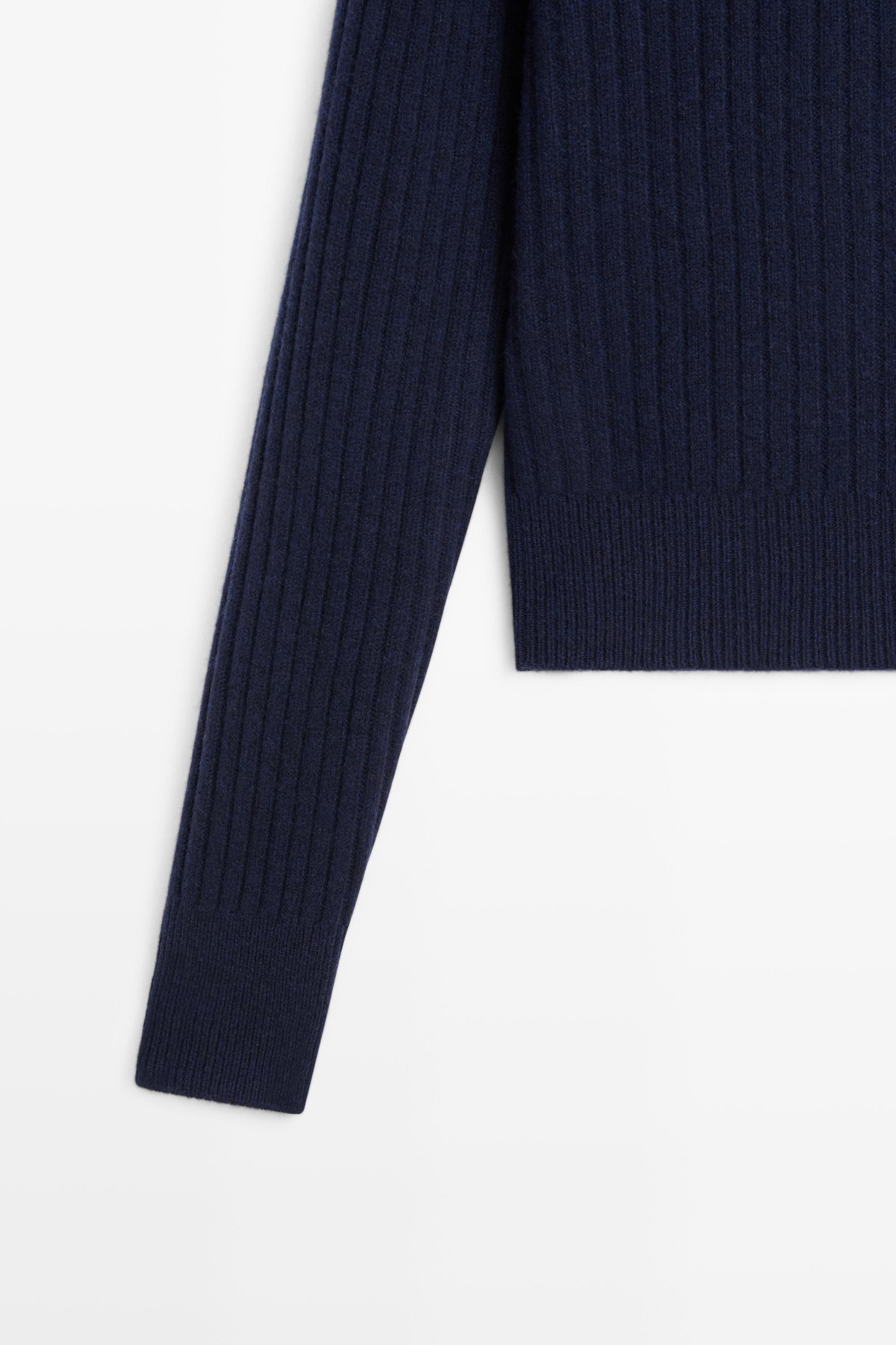100% wool knit zip-up cardigan - INK BLUE