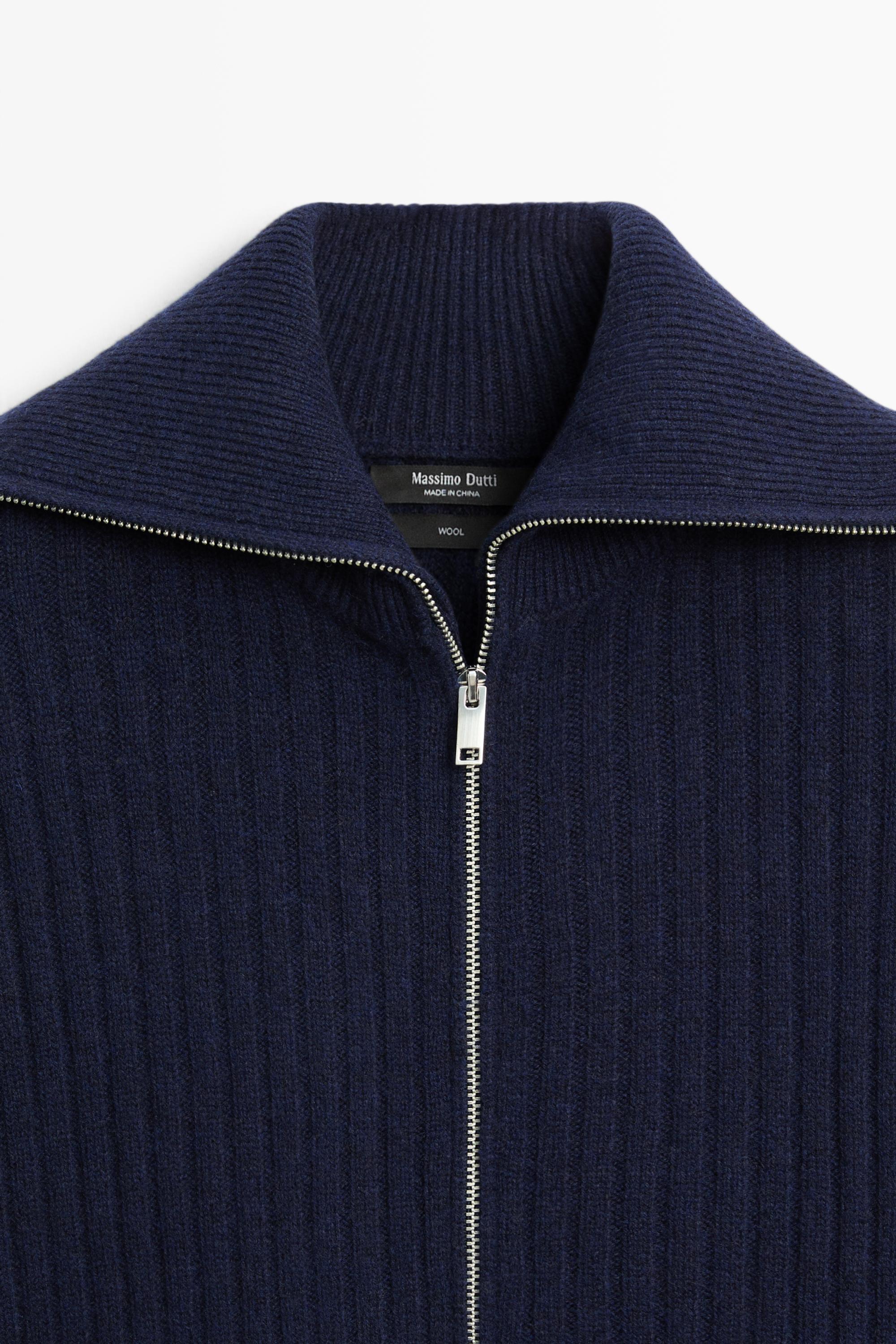 100% wool knit zip-up cardigan - INK BLUE