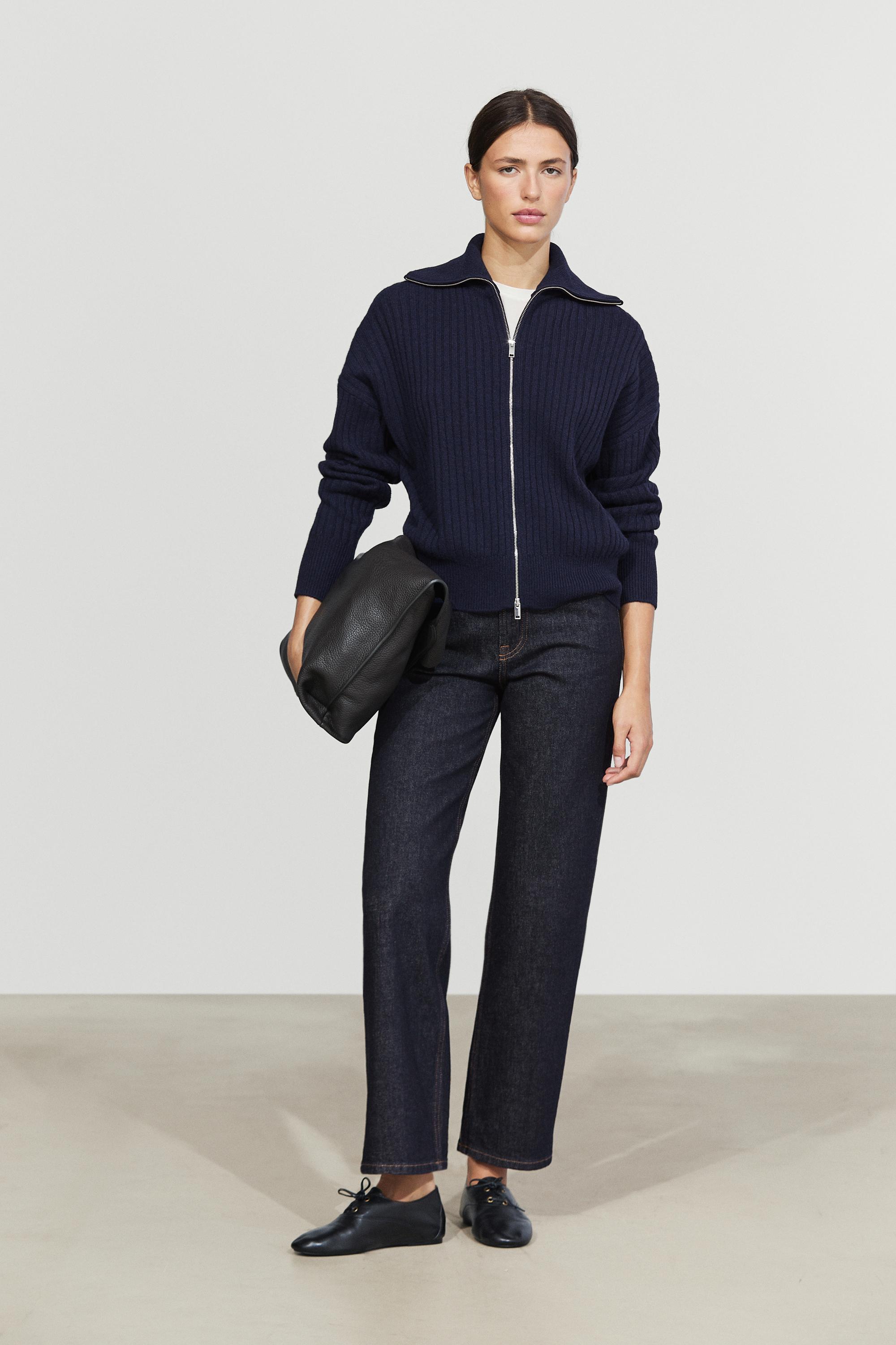 100% wool knit zip-up cardigan - INK BLUE