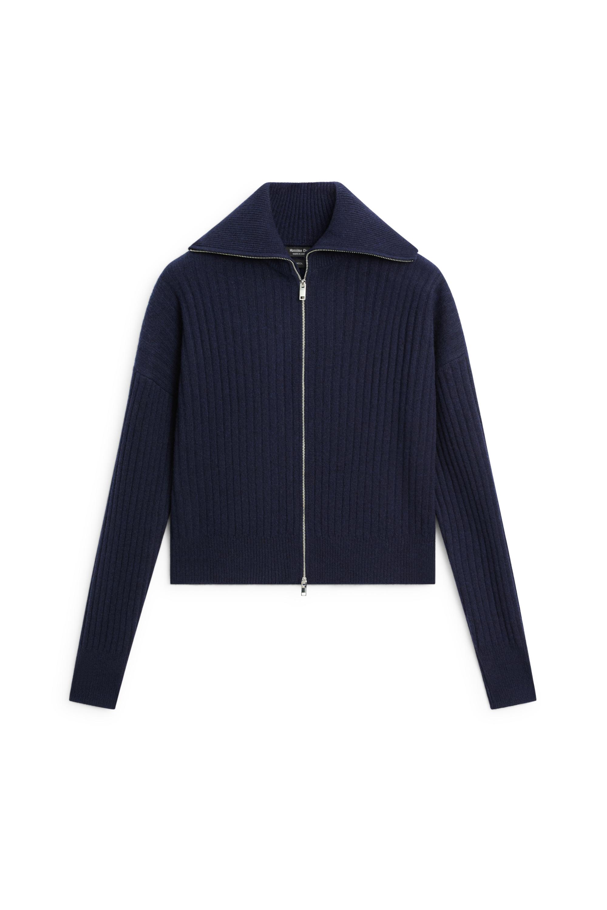 100% wool knit zip-up cardigan - INK BLUE