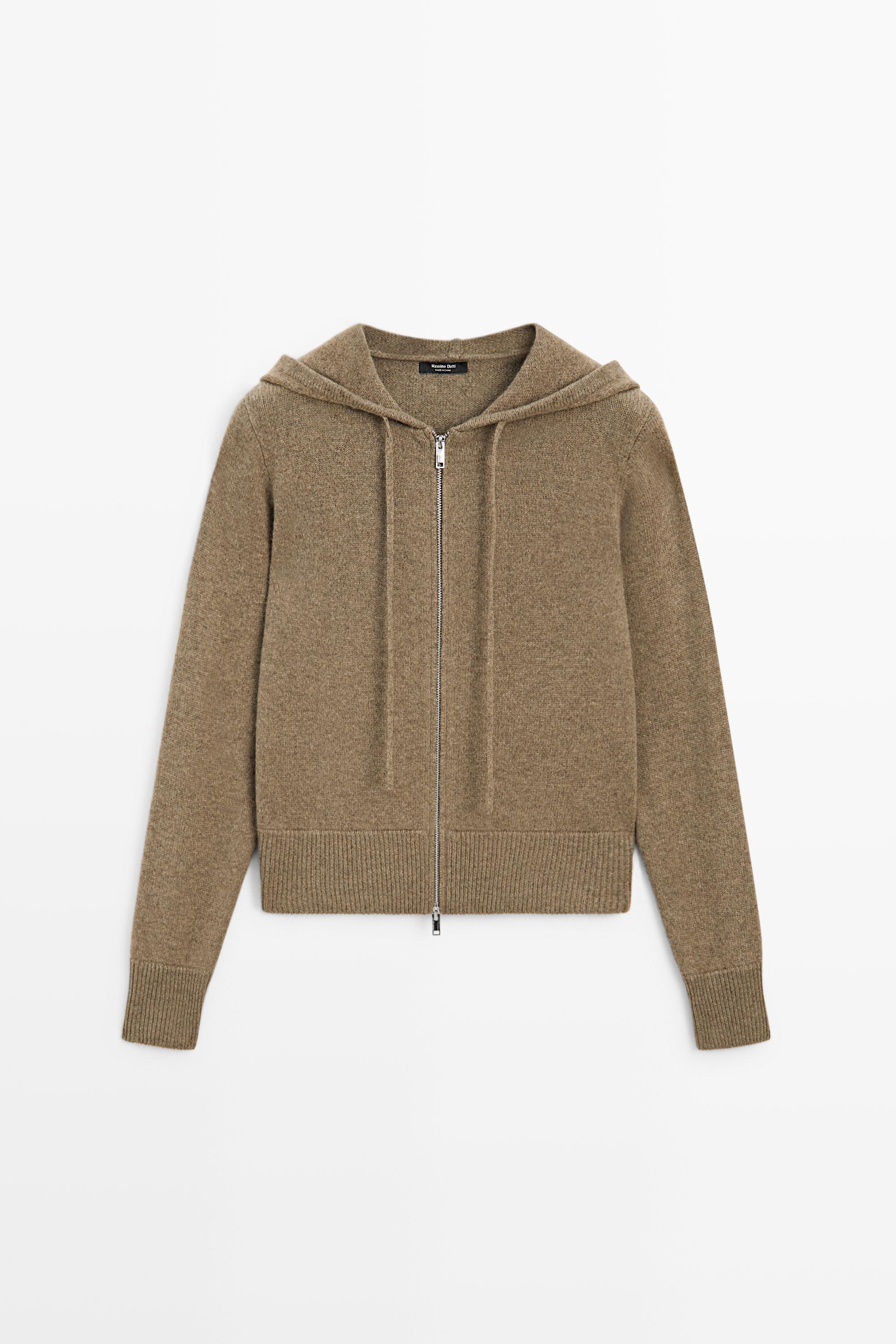 Wool blend hooded knit cardigan - GREENISH