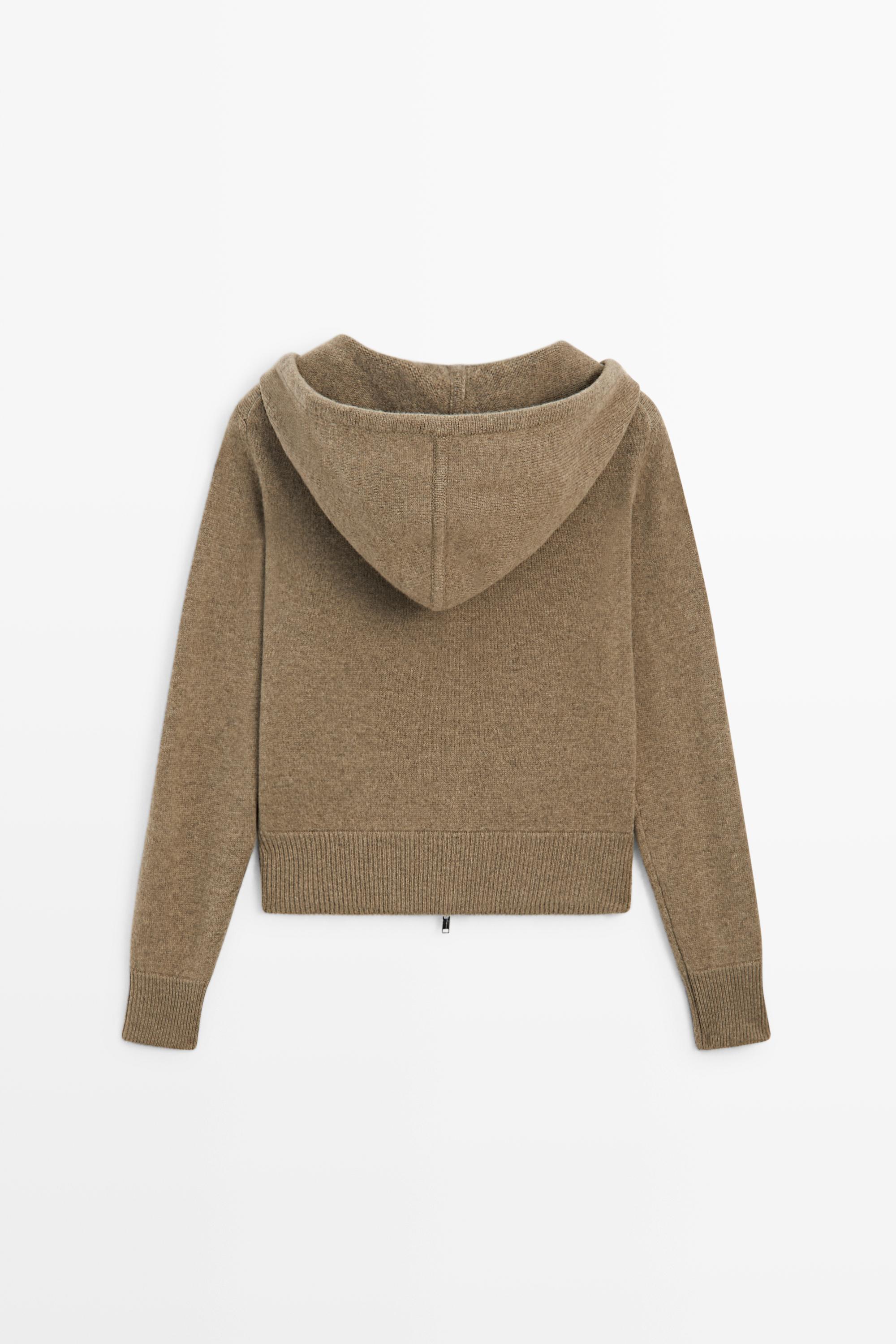 Wool blend hooded knit cardigan - GREENISH