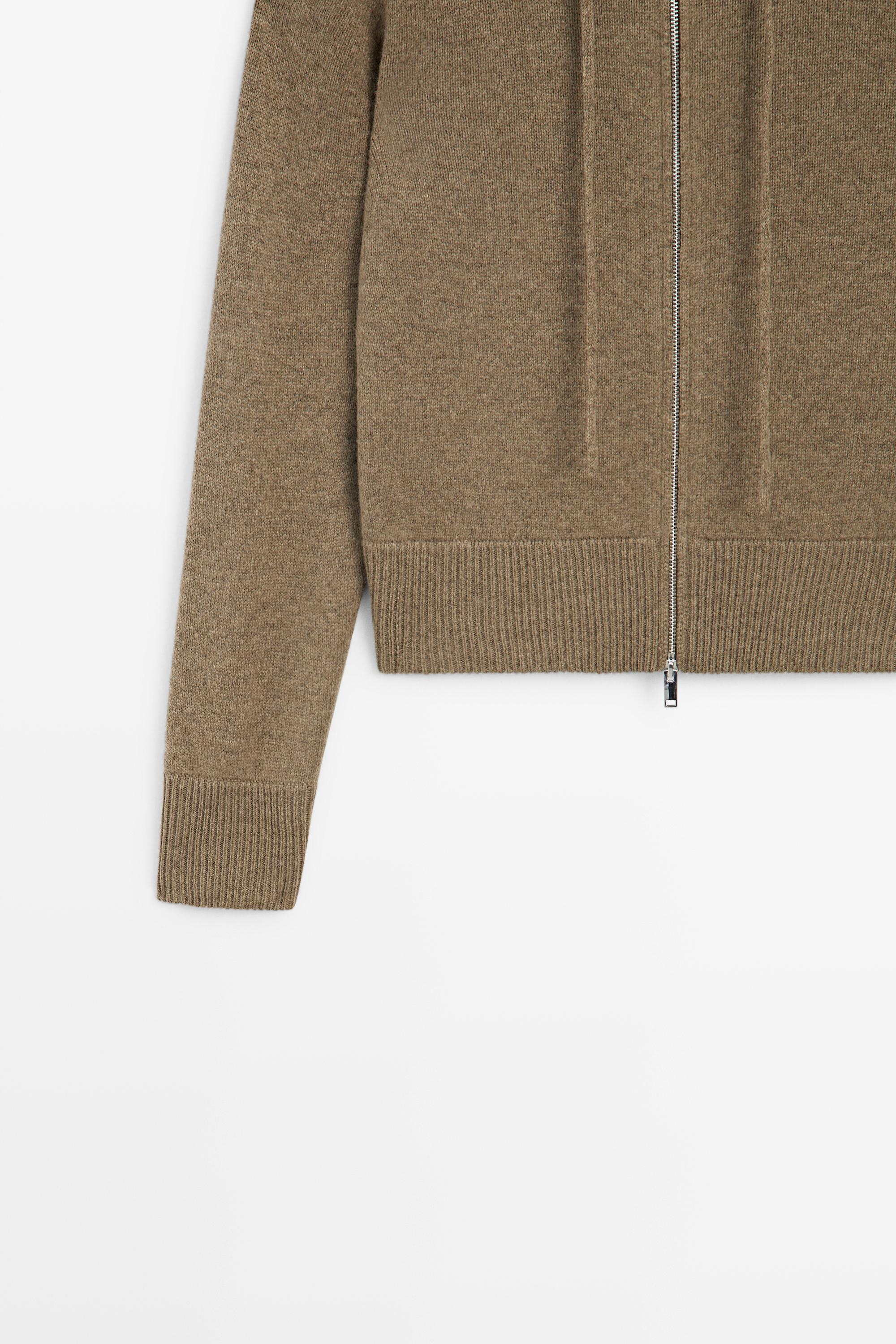 Wool blend hooded knit cardigan - GREENISH
