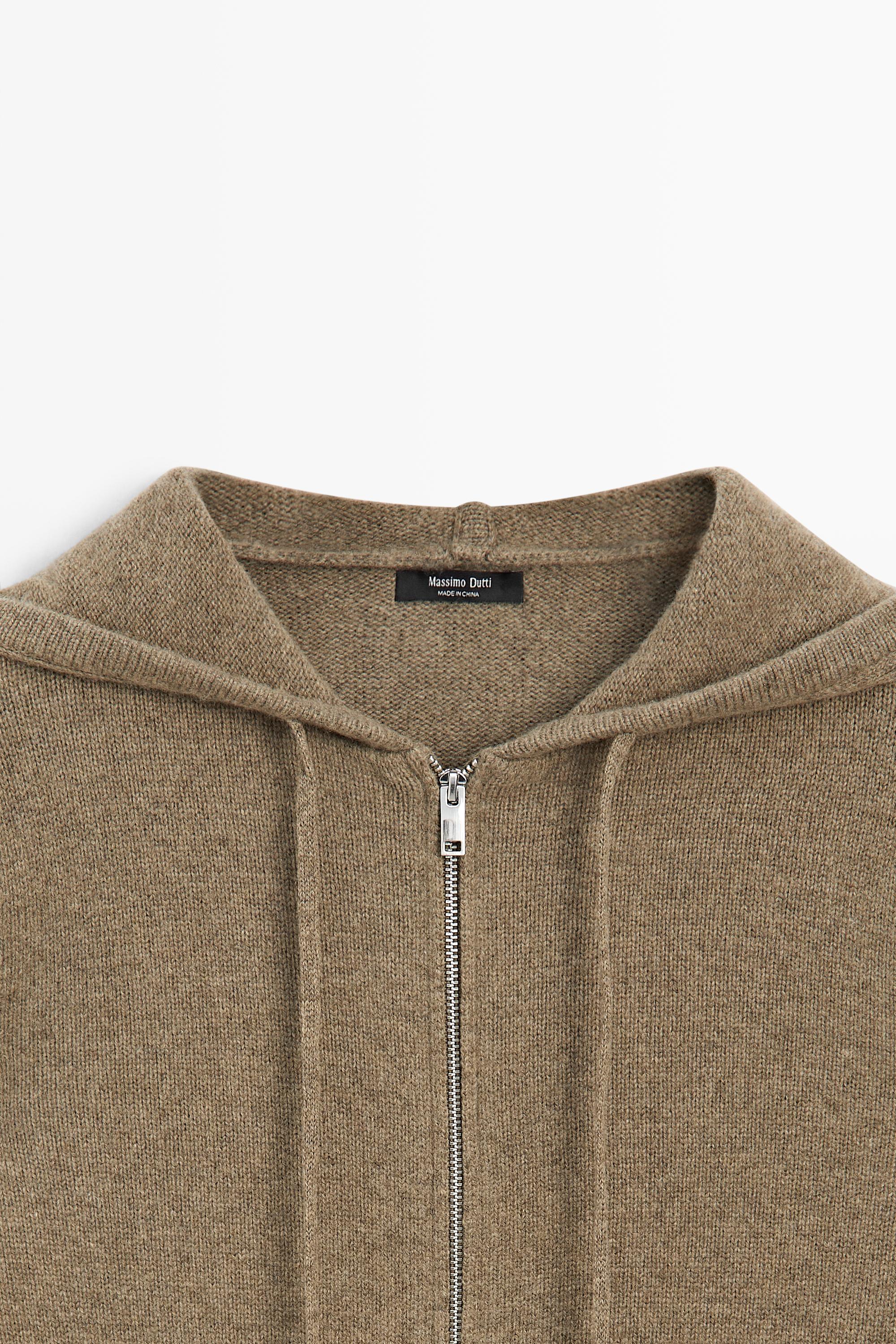 Wool blend hooded knit cardigan - GREENISH