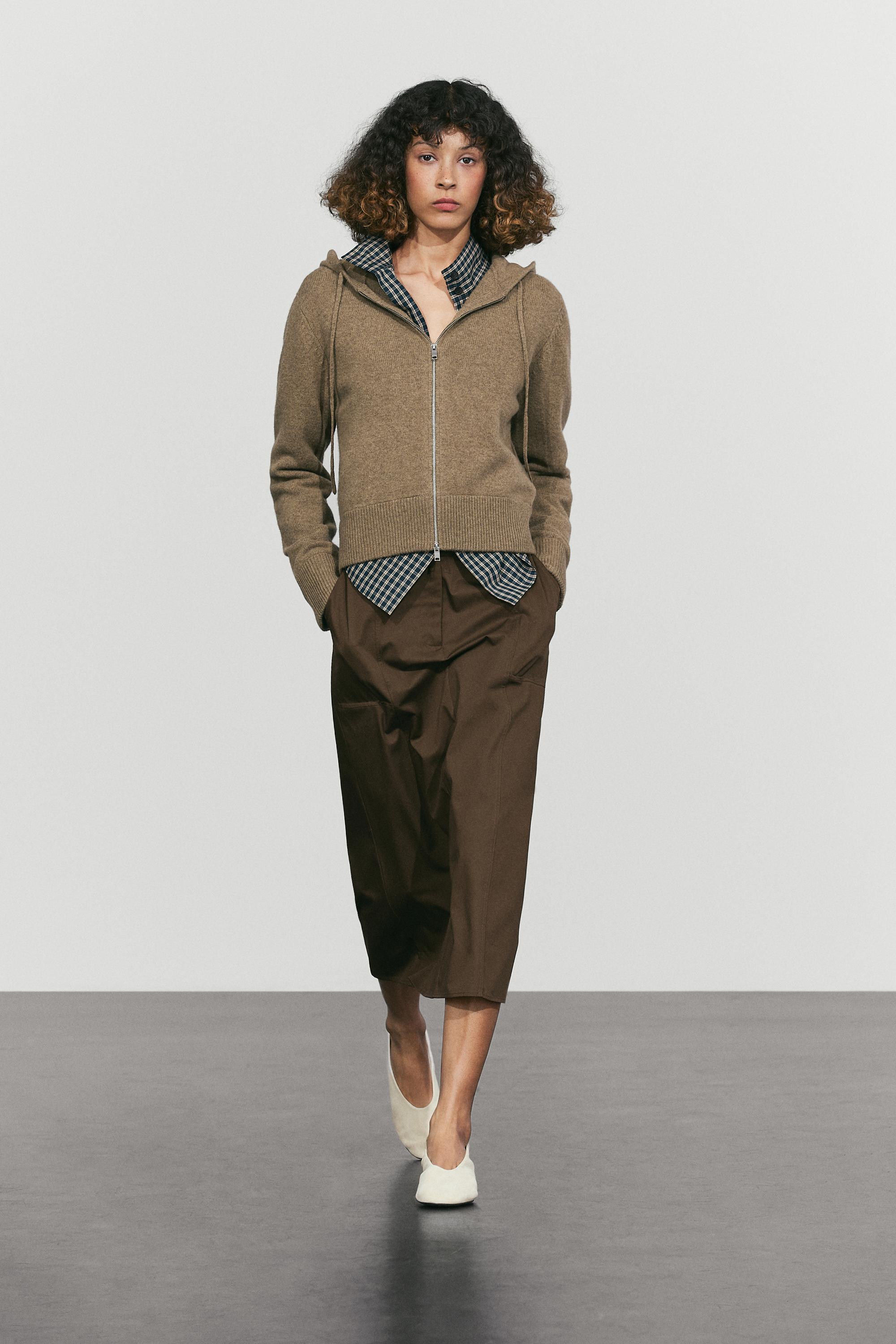 Wool blend hooded knit cardigan - GREENISH