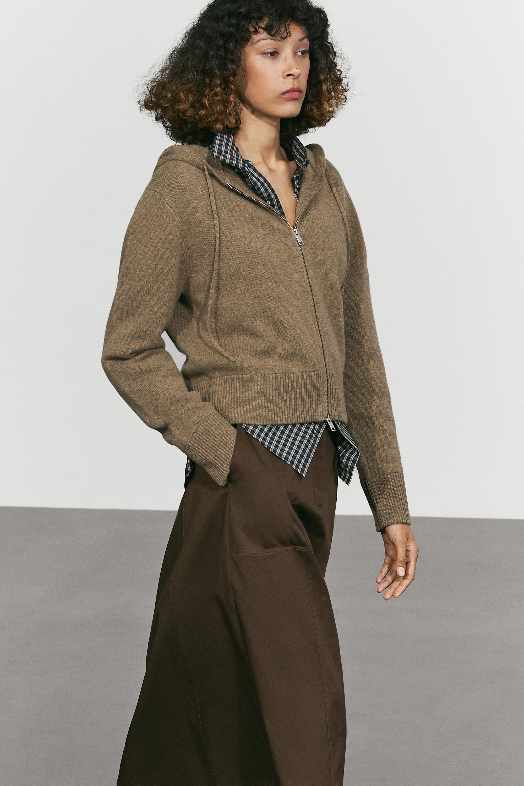 Wool blend hooded knit cardigan - GREENISH