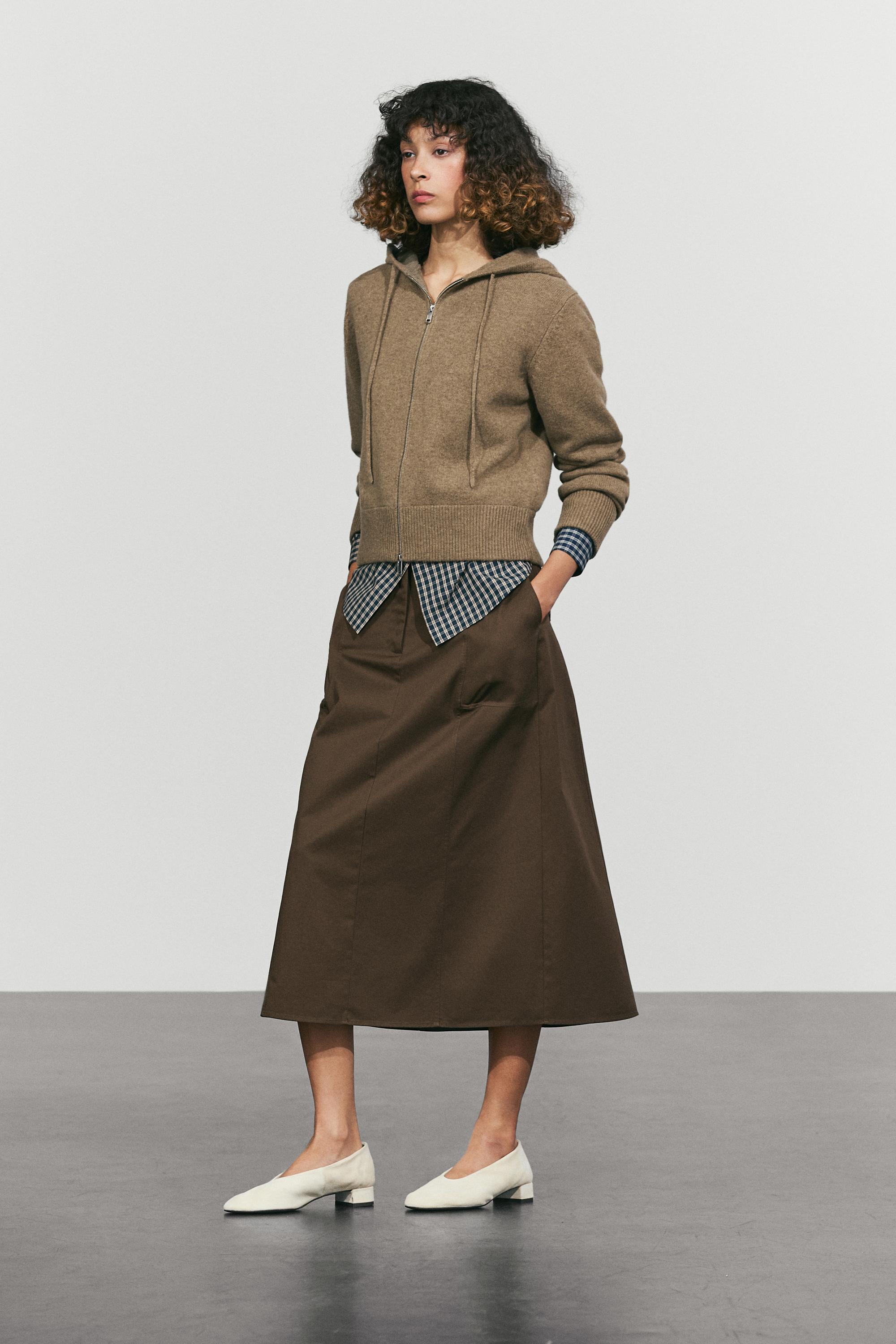 Wool blend hooded knit cardigan - GREENISH