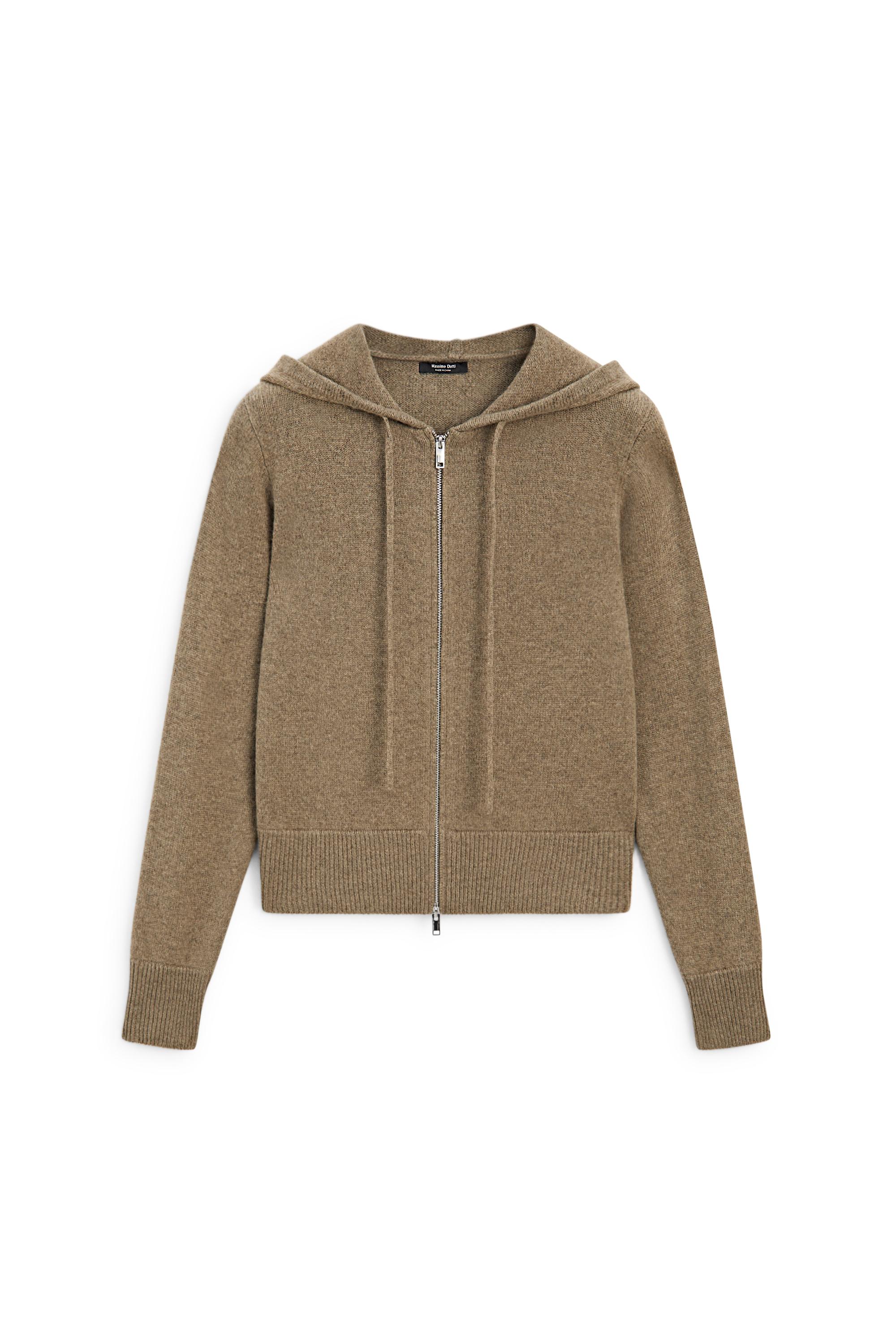 Wool blend hooded knit cardigan - GREENISH