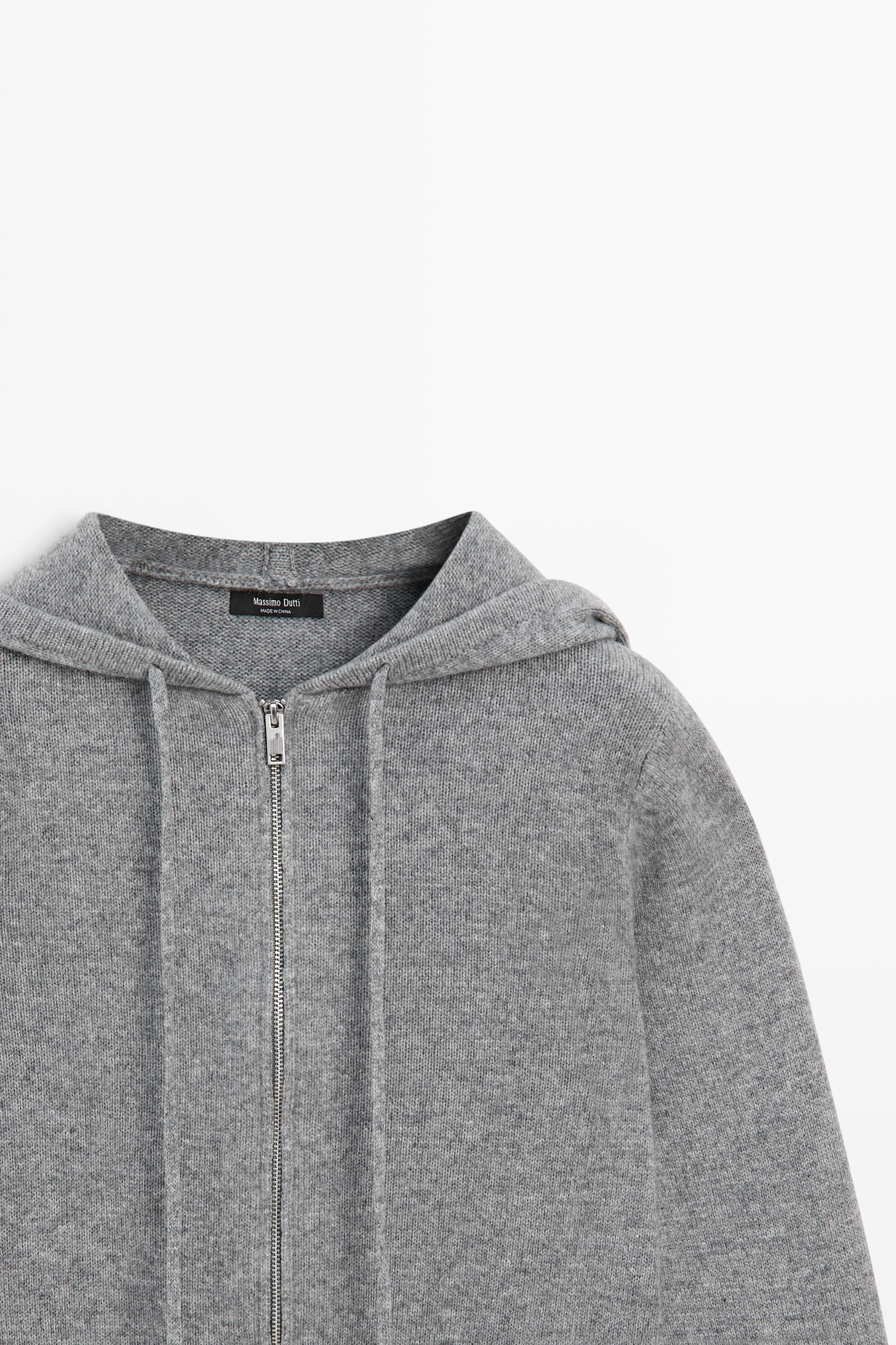 Wool blend hooded knit cardigan - MEDIUM GREY