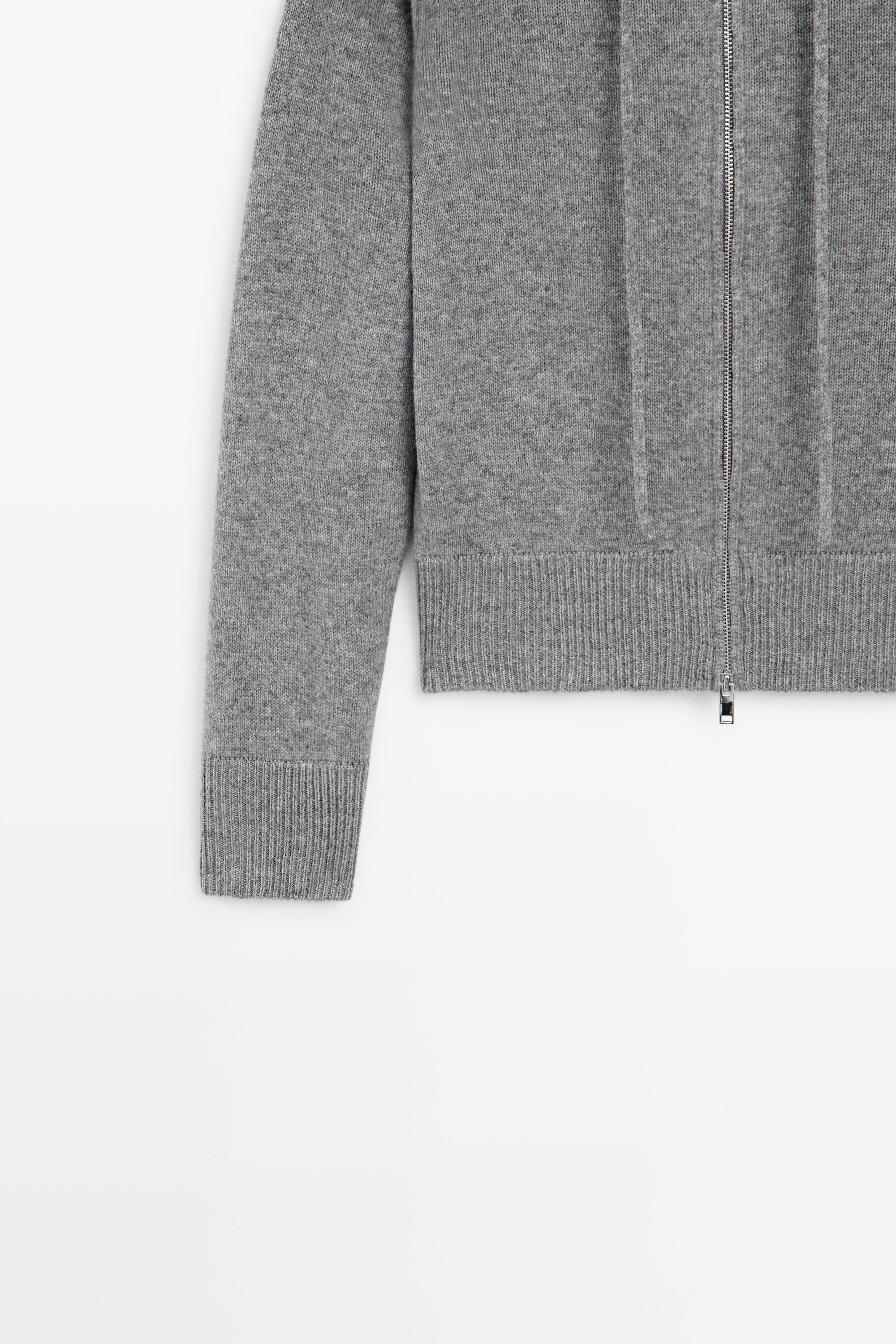 Wool blend hooded knit cardigan - MEDIUM GREY