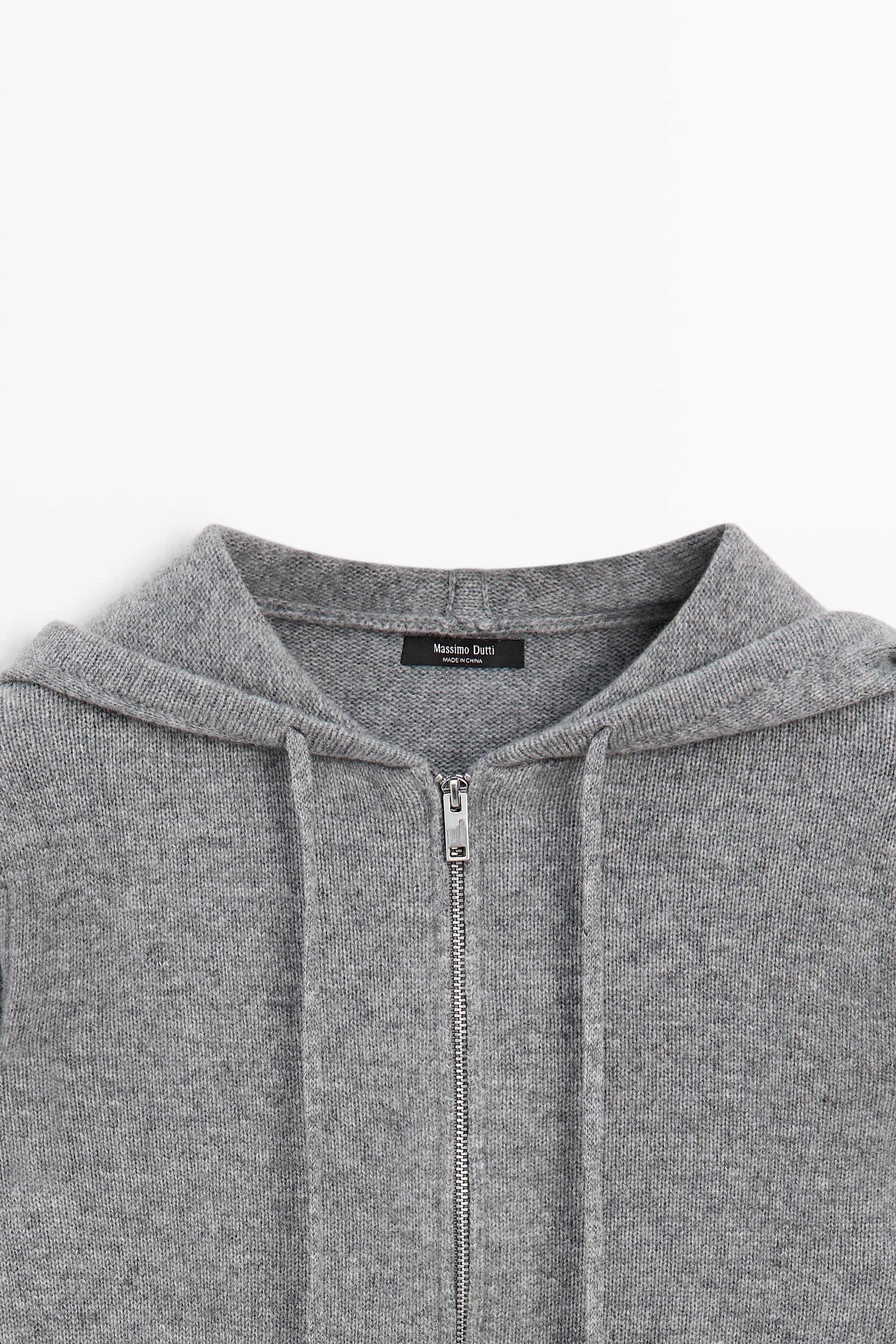 Wool blend hooded knit cardigan - MEDIUM GREY