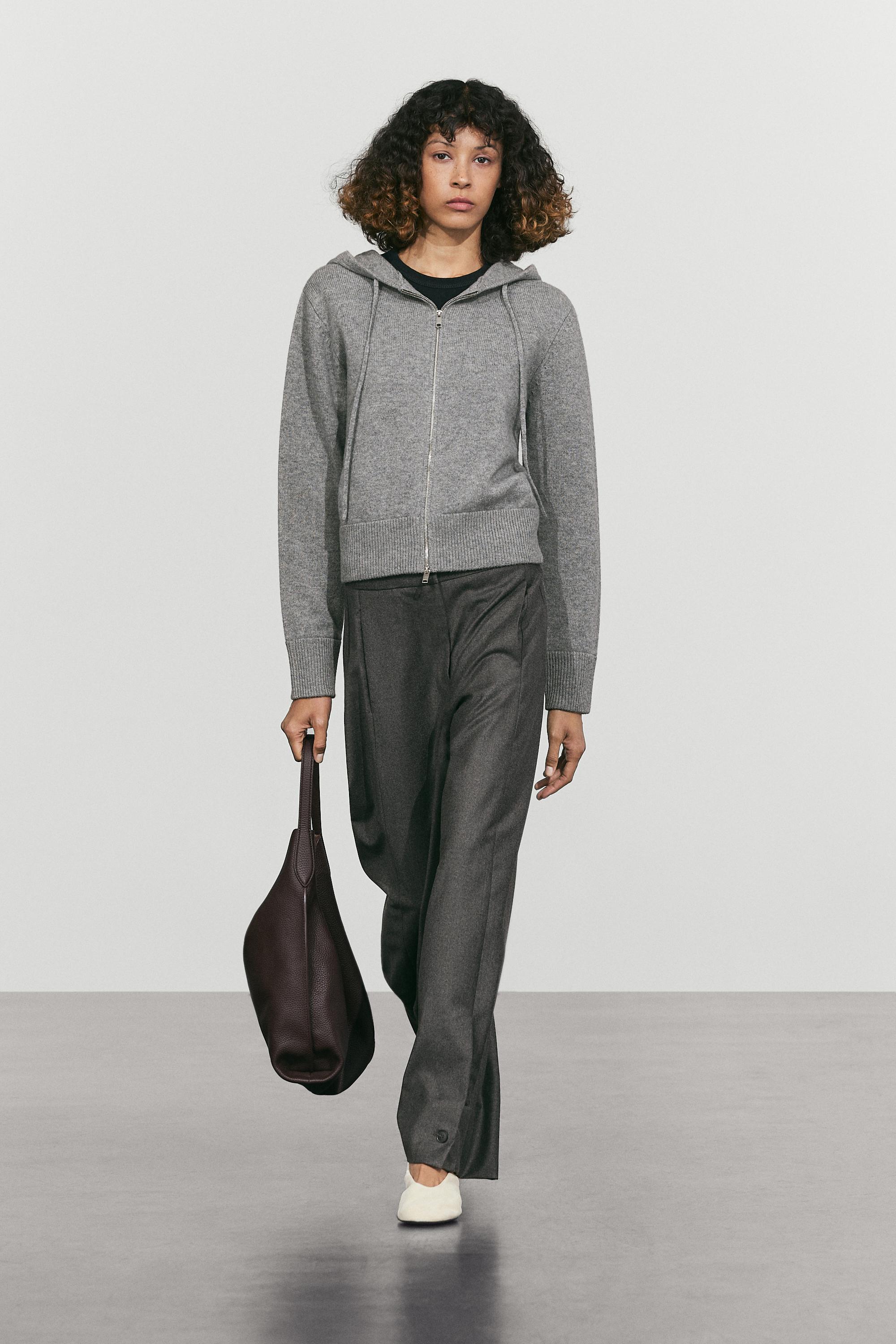 Wool blend hooded knit cardigan - MEDIUM GREY