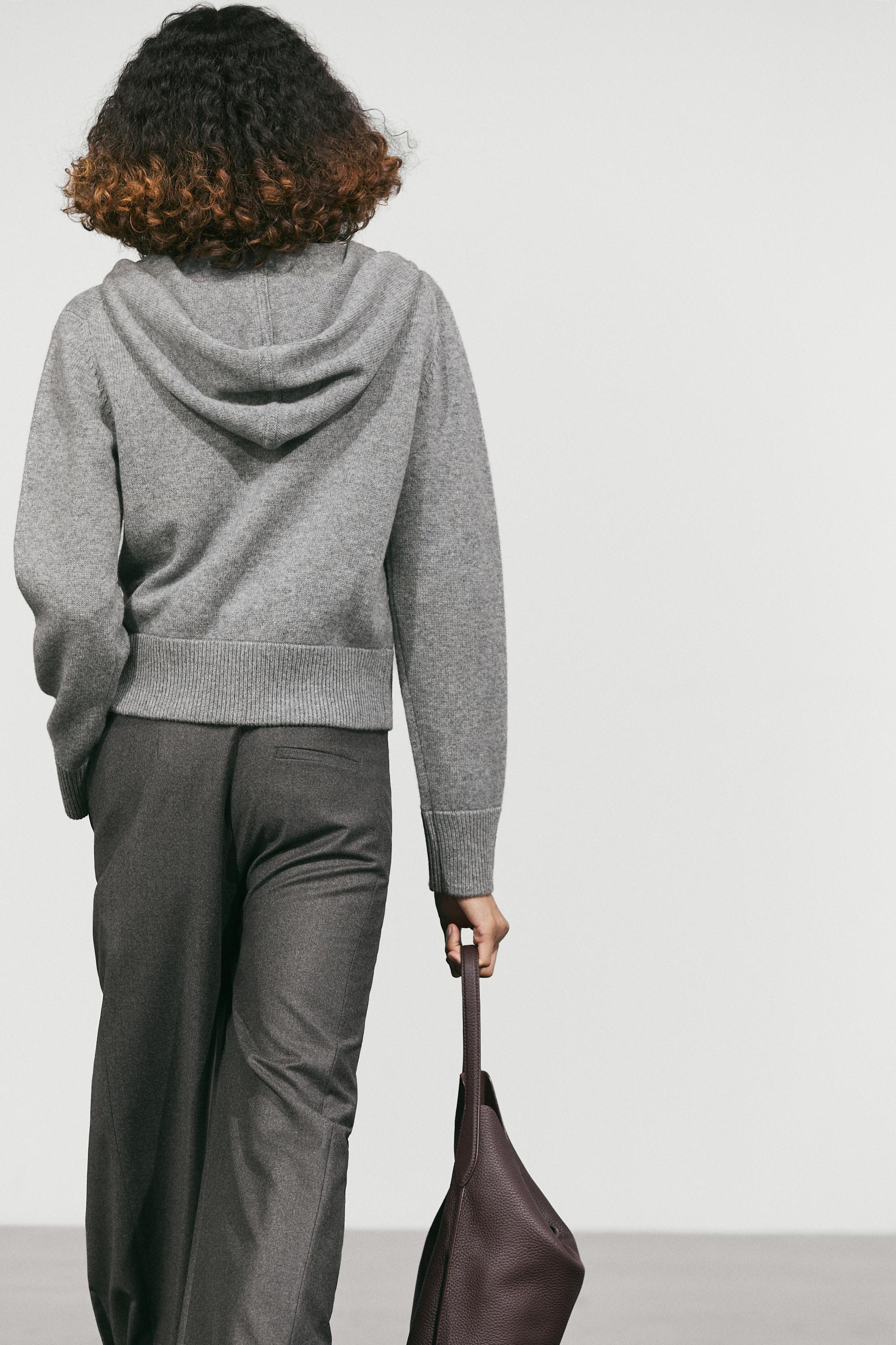 Wool blend hooded knit cardigan - MEDIUM GREY
