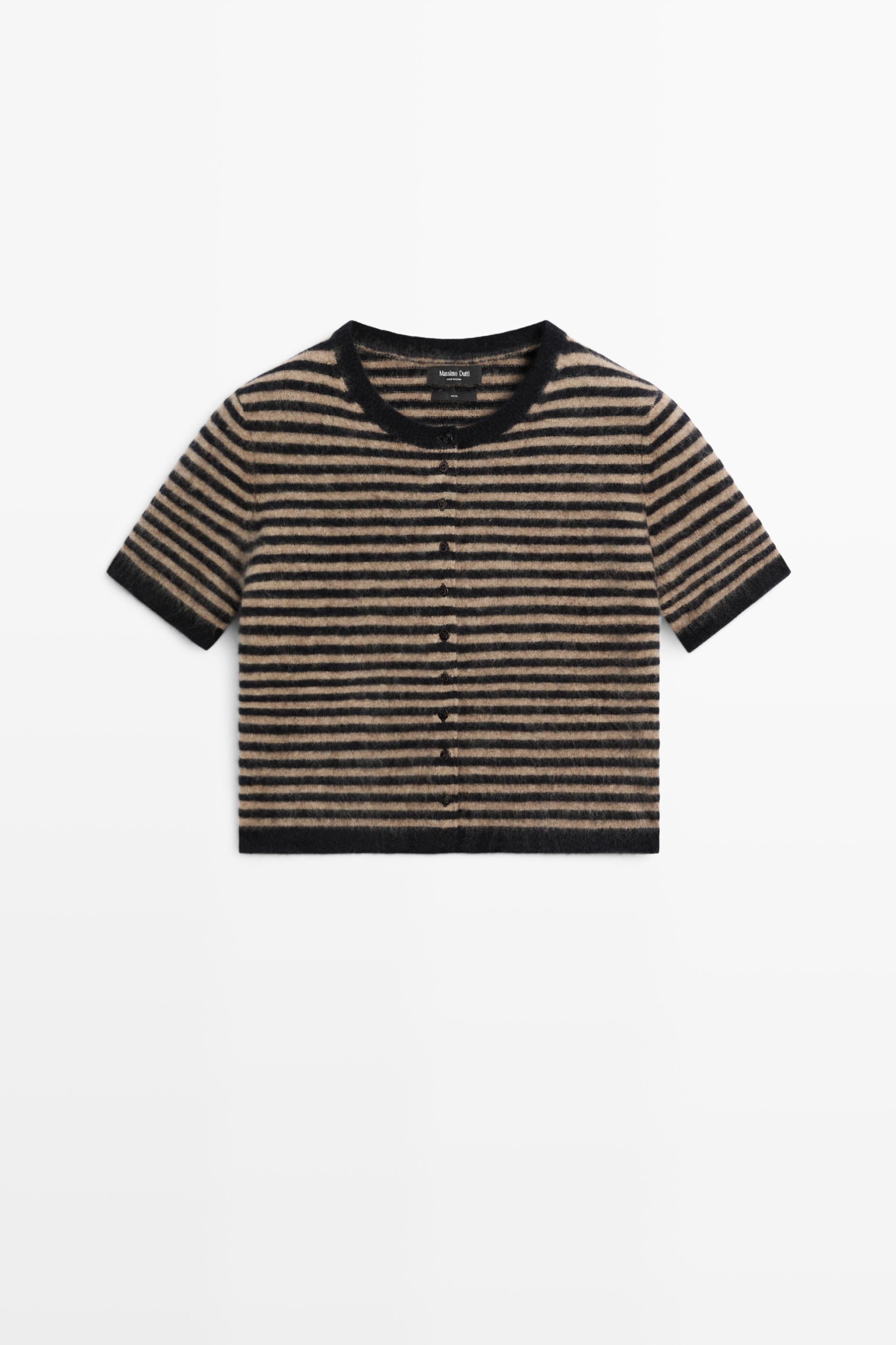 100% wool short sleeve knit cardigan - DARK BLUE