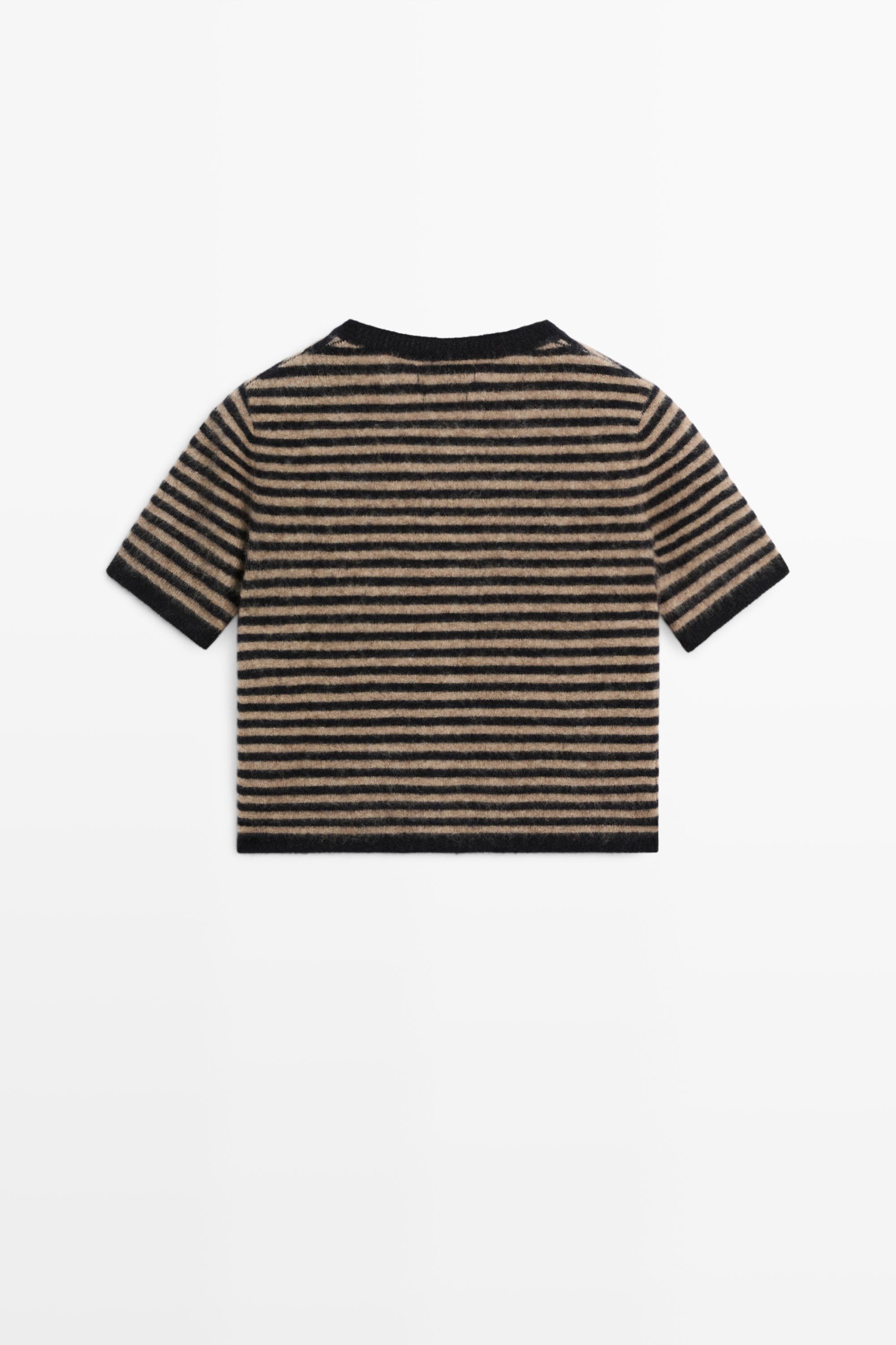 100% wool short sleeve knit cardigan - DARK BLUE