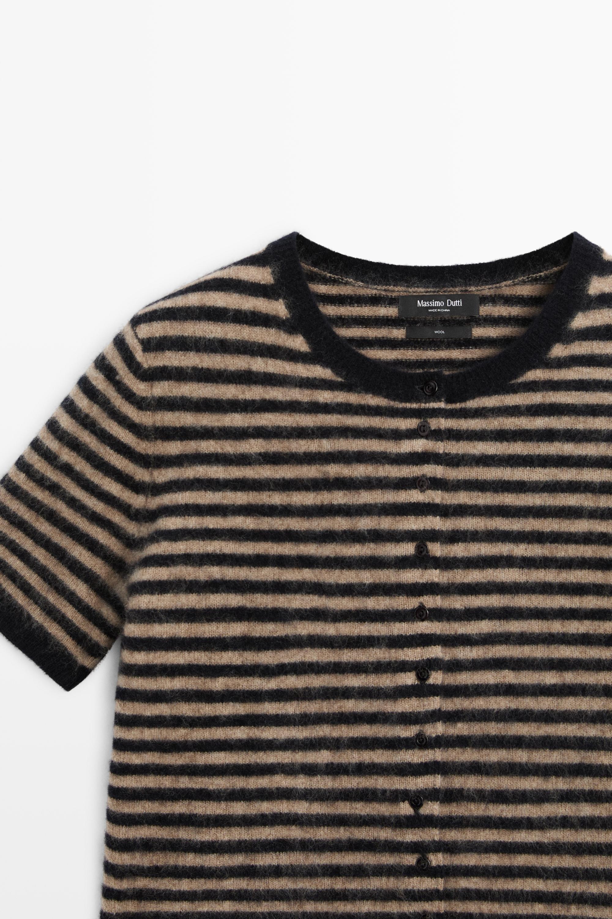 100% wool short sleeve knit cardigan - DARK BLUE