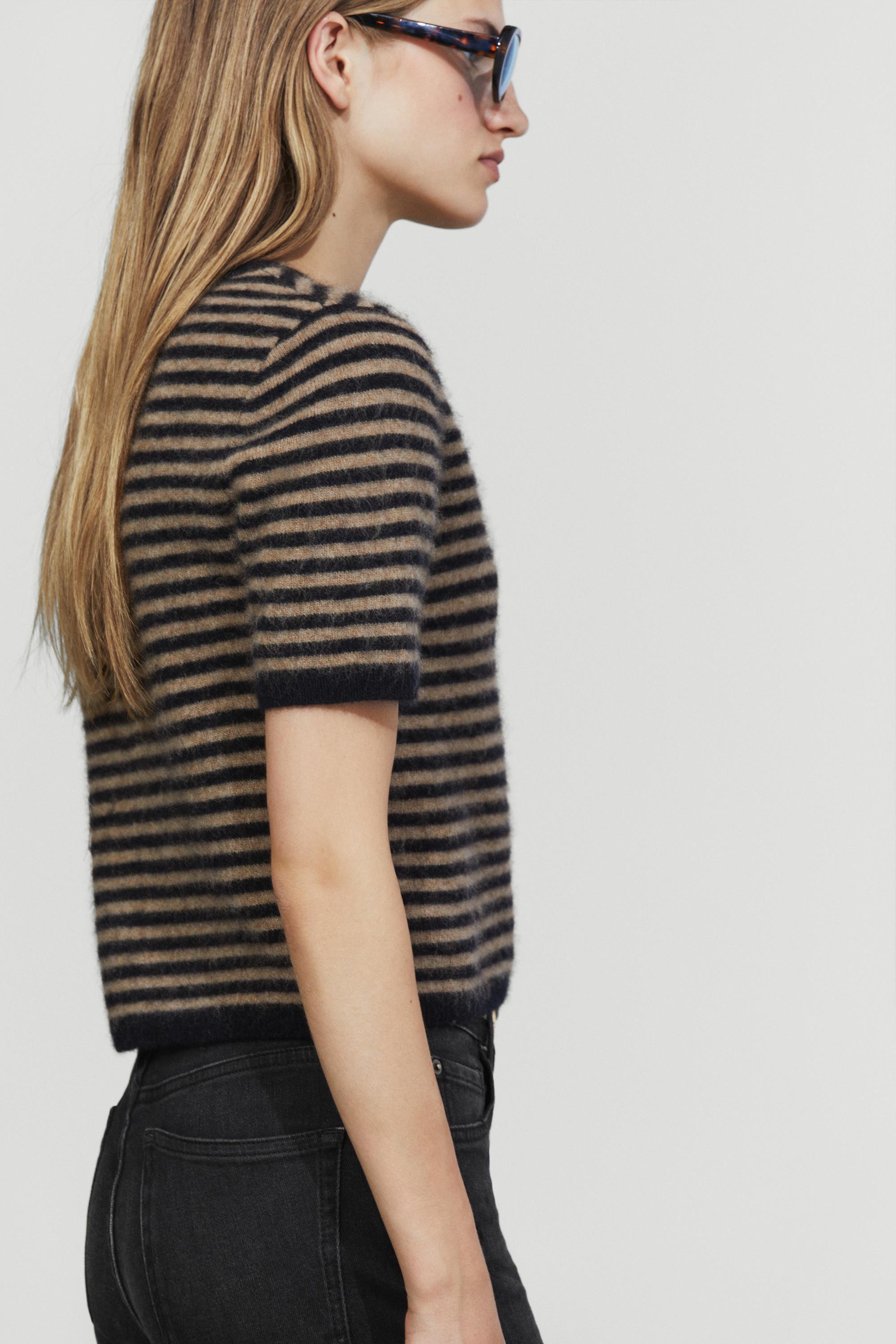 100% wool short sleeve knit cardigan - DARK BLUE