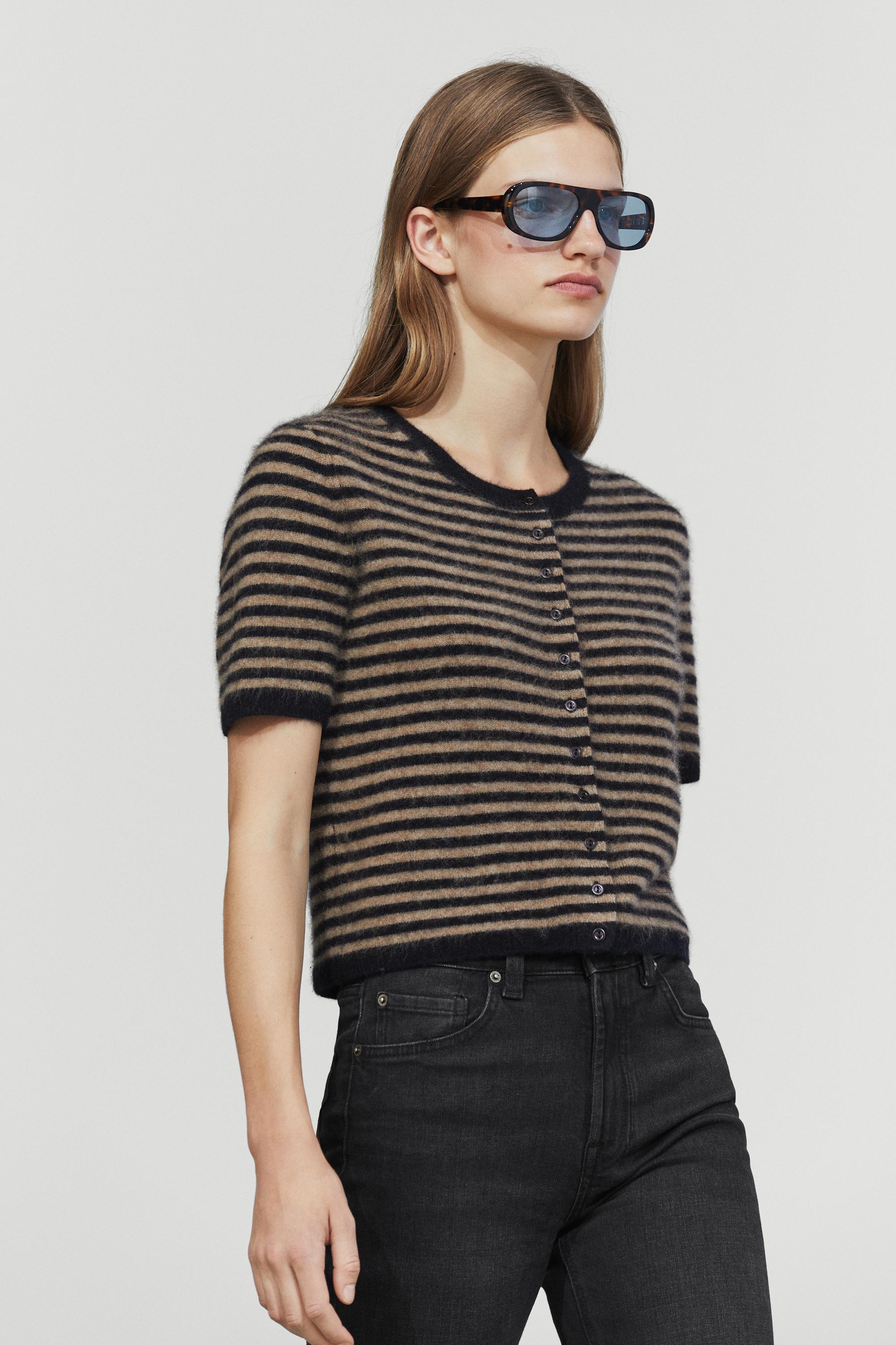 100% wool short sleeve knit cardigan - DARK BLUE