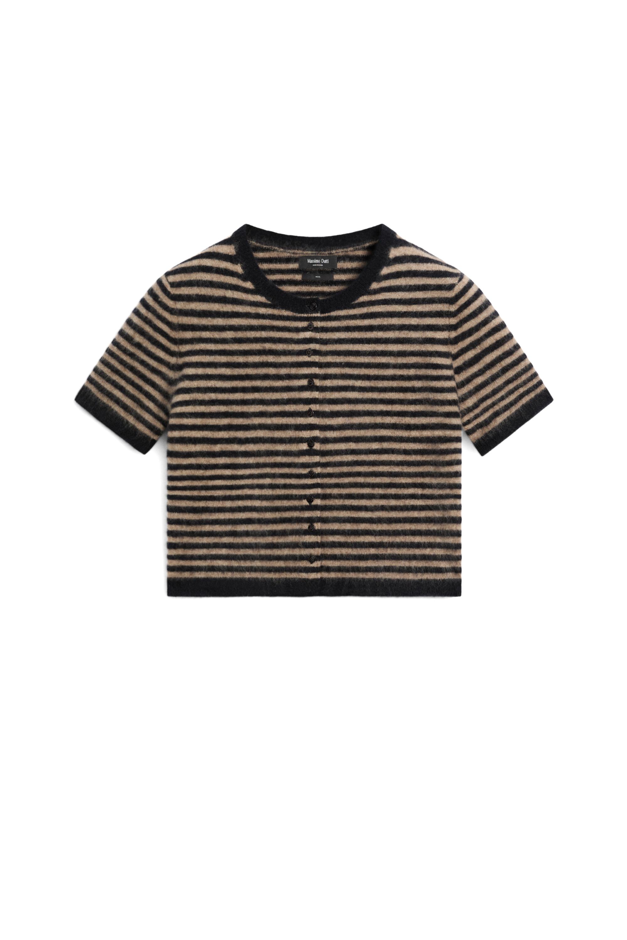 100% wool short sleeve knit cardigan - DARK BLUE