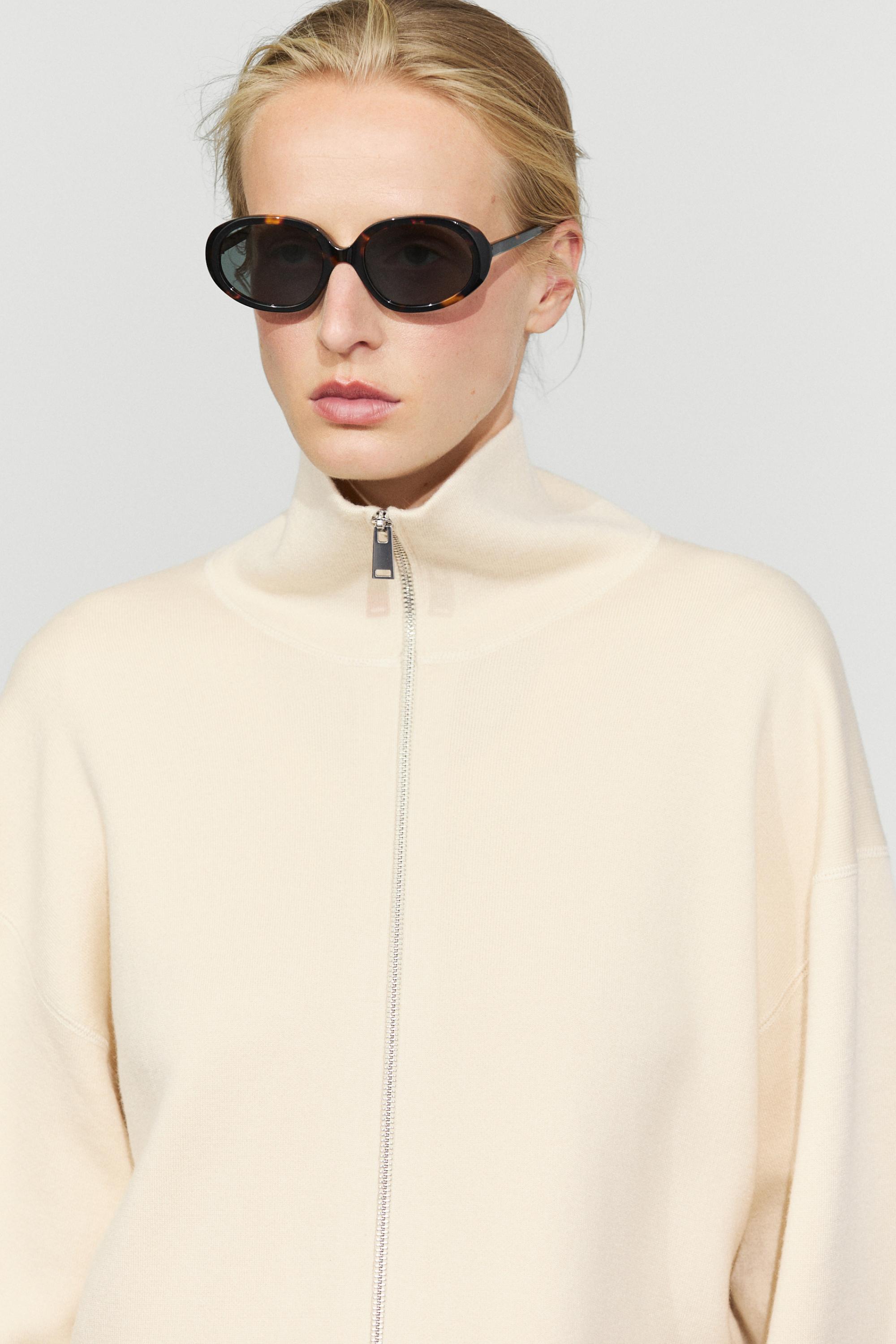 Cotton knit zip-up jacket - Vanilla
