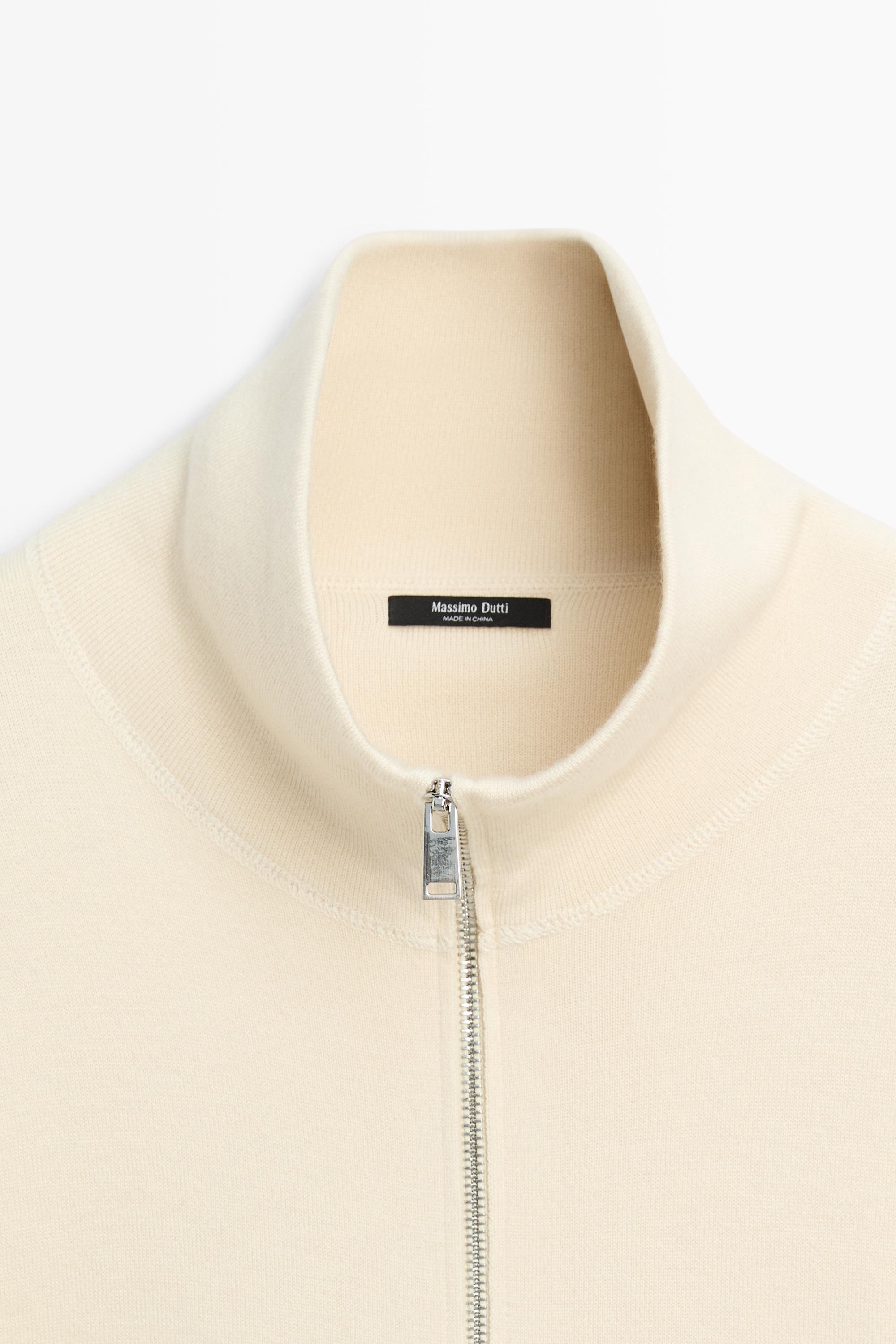 Cotton knit zip-up jacket - Vanilla