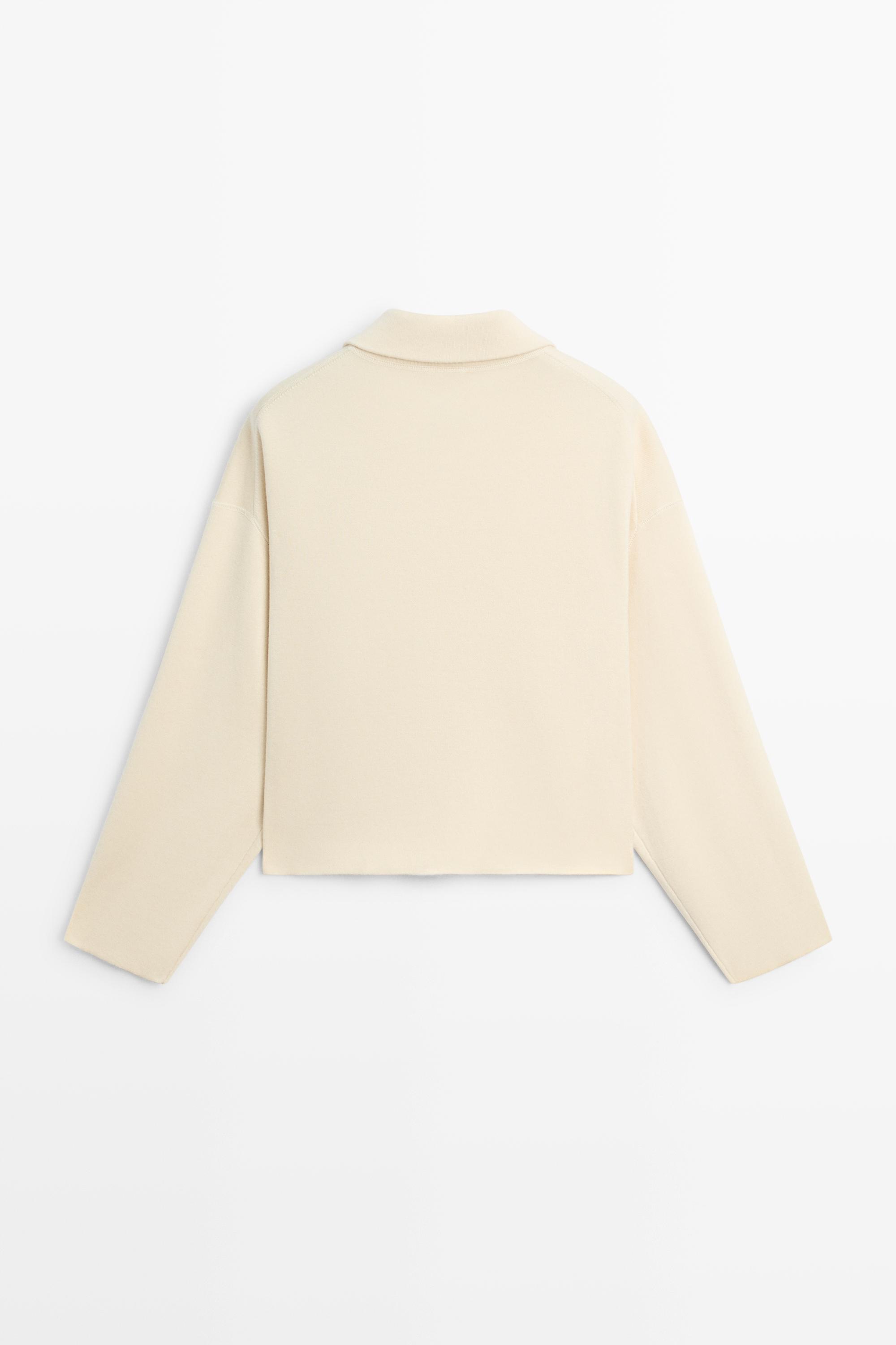 Cotton knit zip-up jacket - Vanilla
