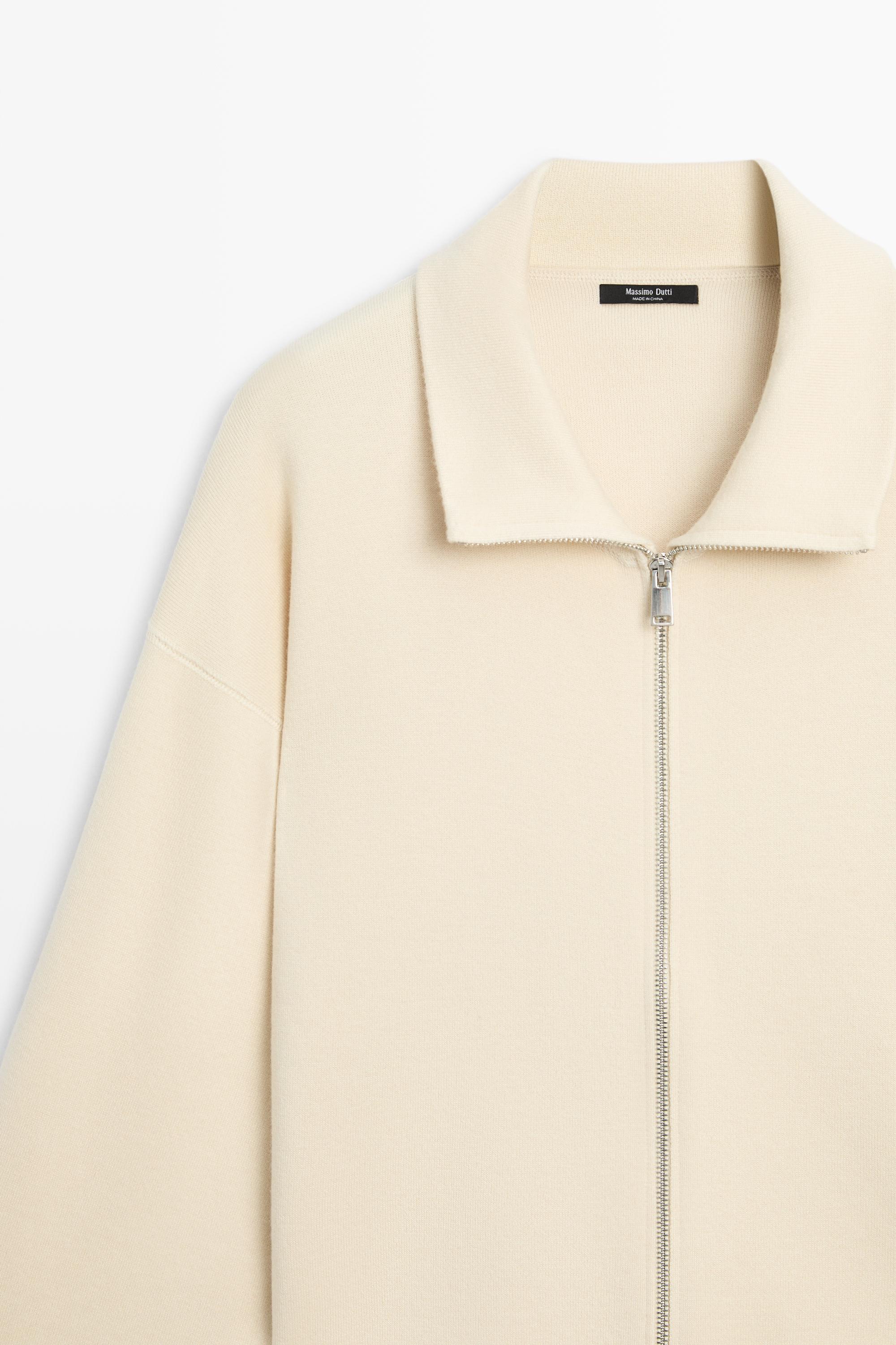 Cotton knit zip-up jacket - Vanilla