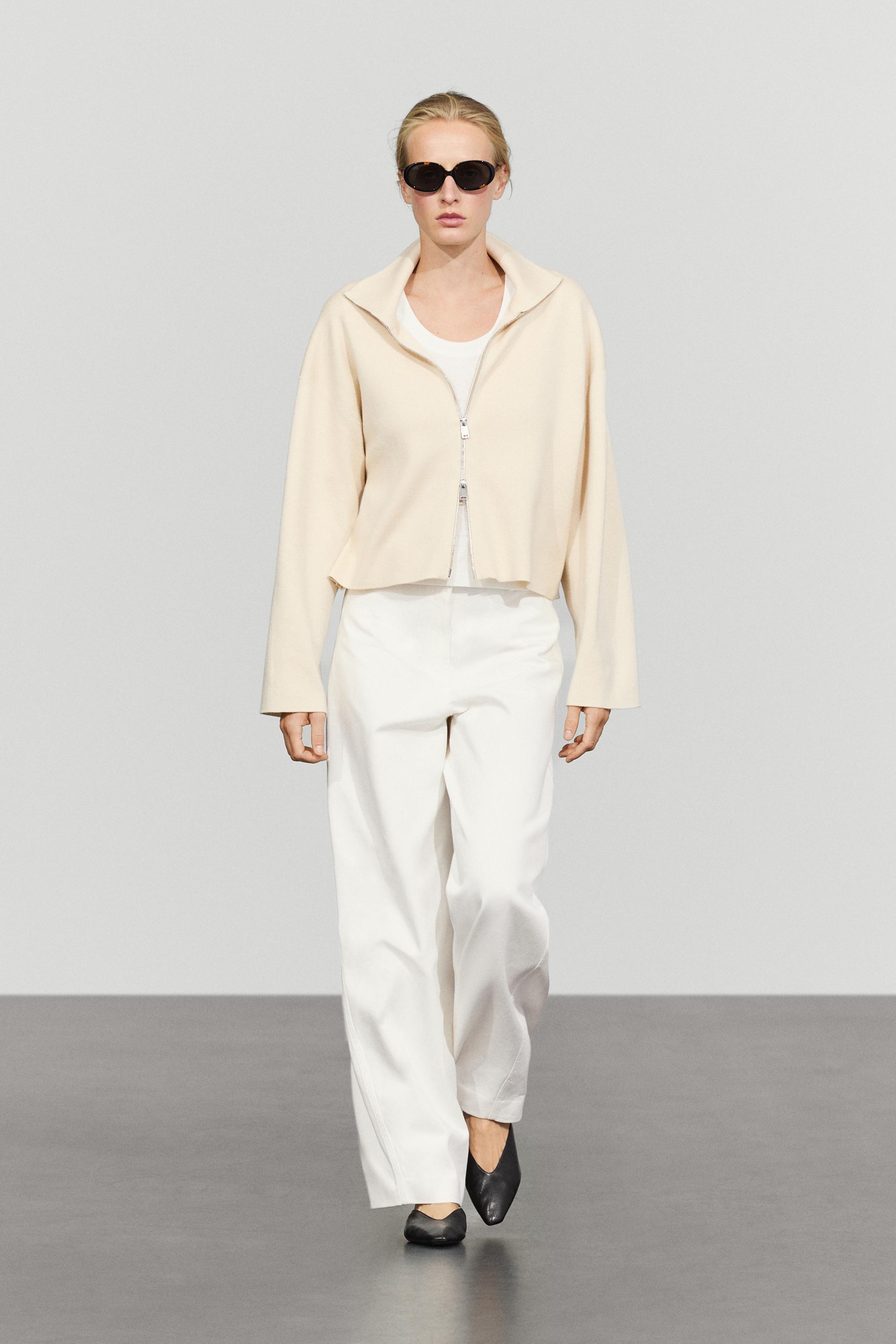 Cotton knit zip-up jacket - Vanilla