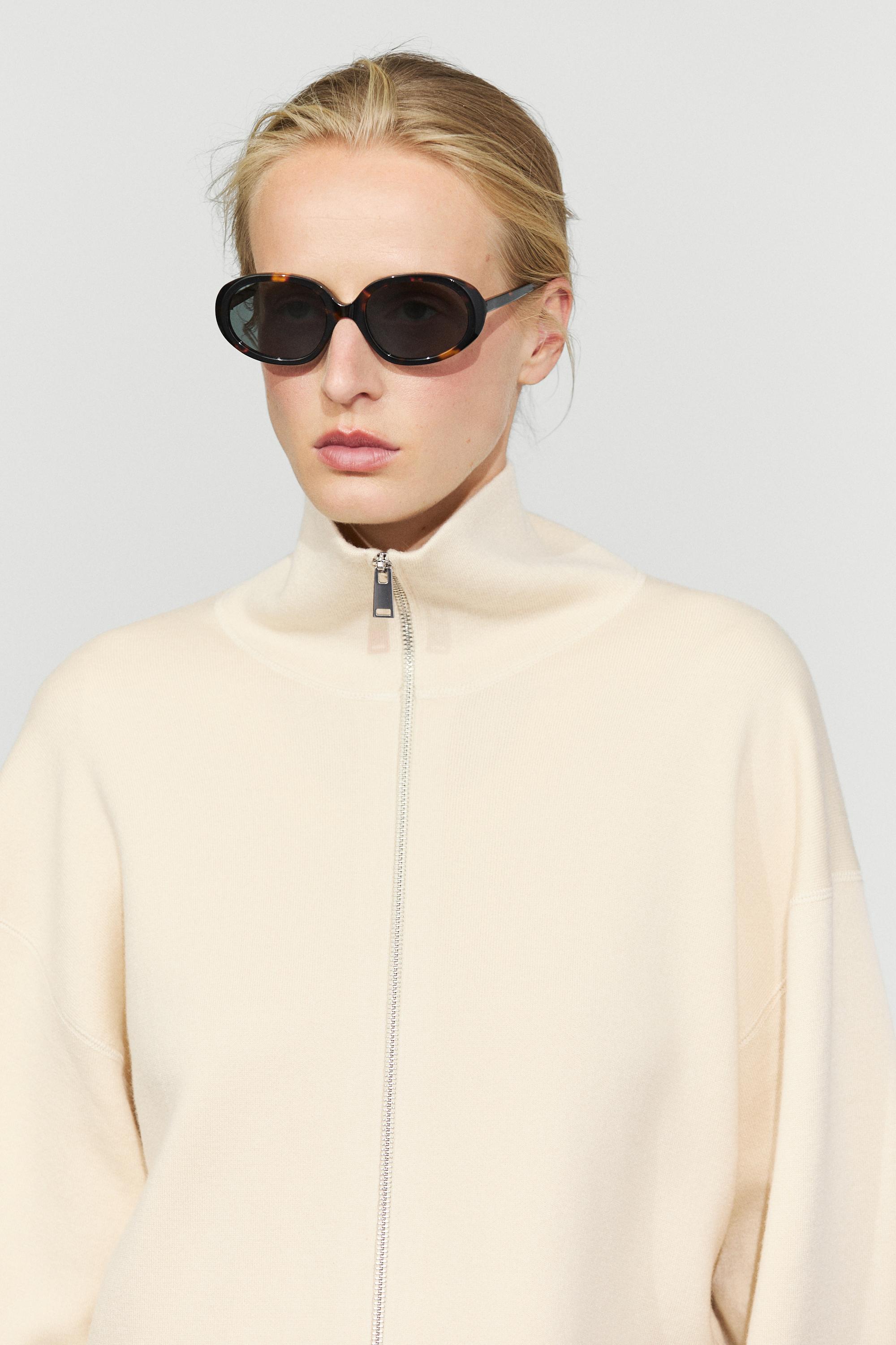 Cotton knit zip-up jacket - Vanilla