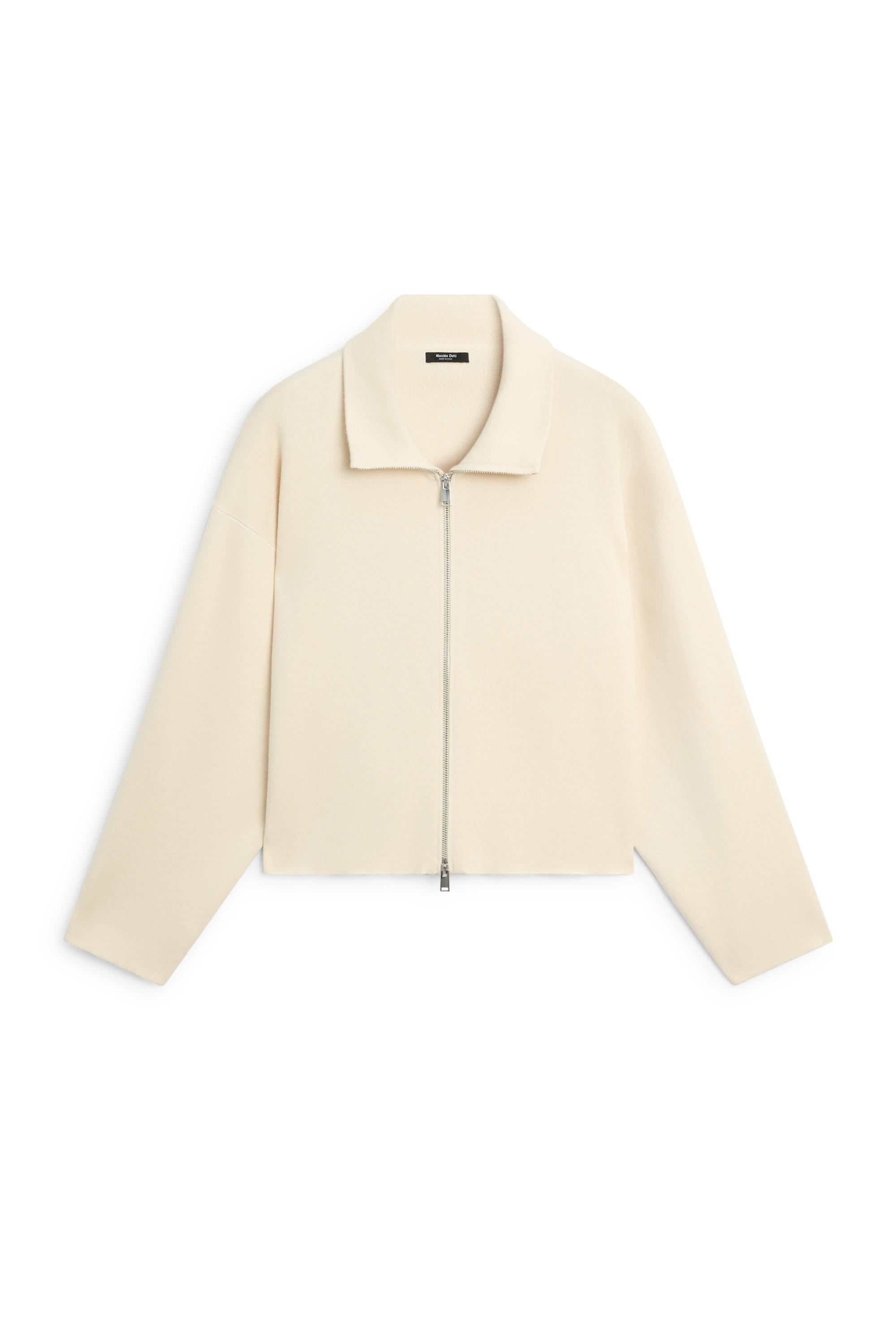 Cotton knit zip-up jacket - Vanilla