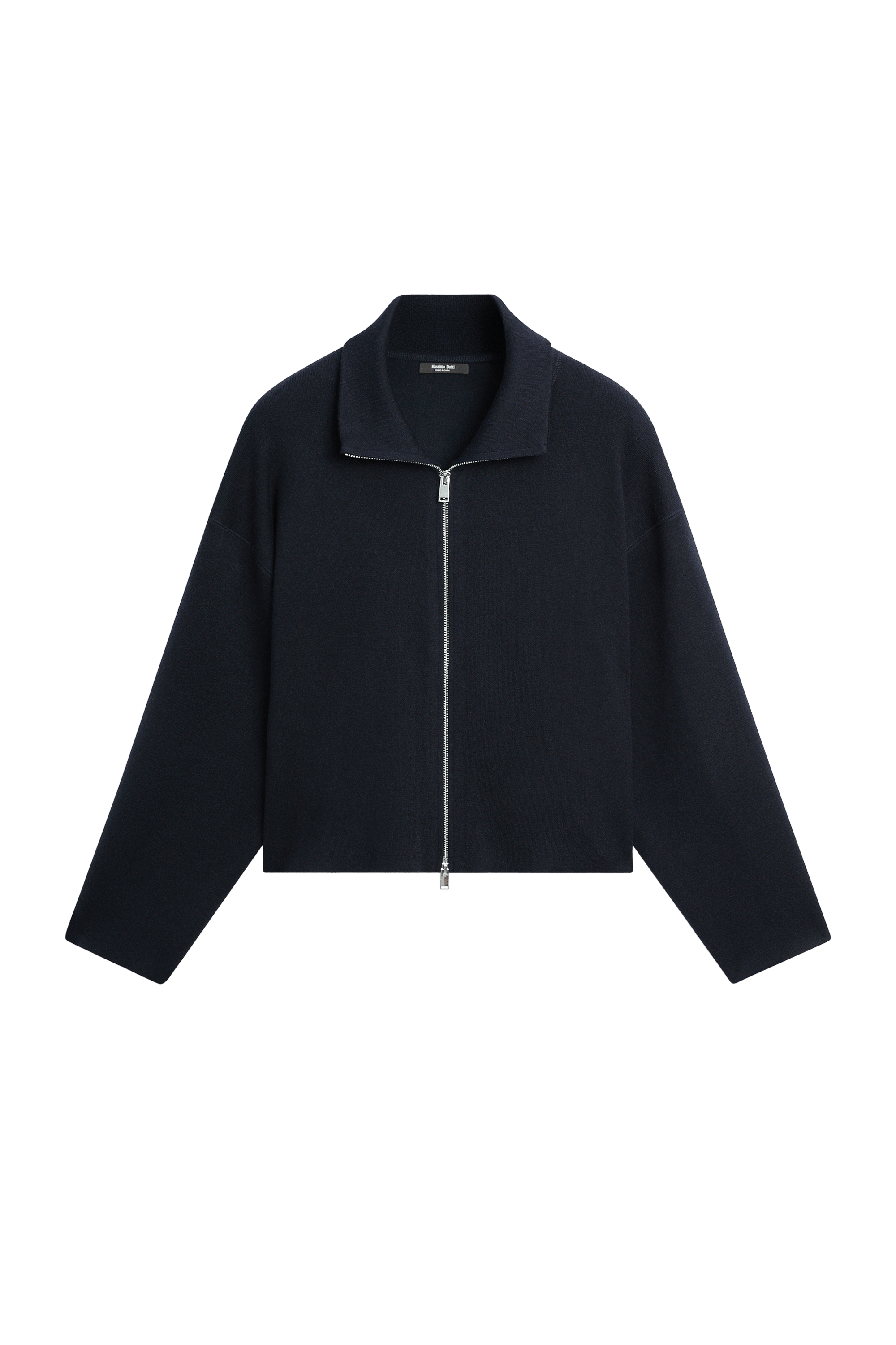 Cotton knit zip-up jacket - NAVY BLUE