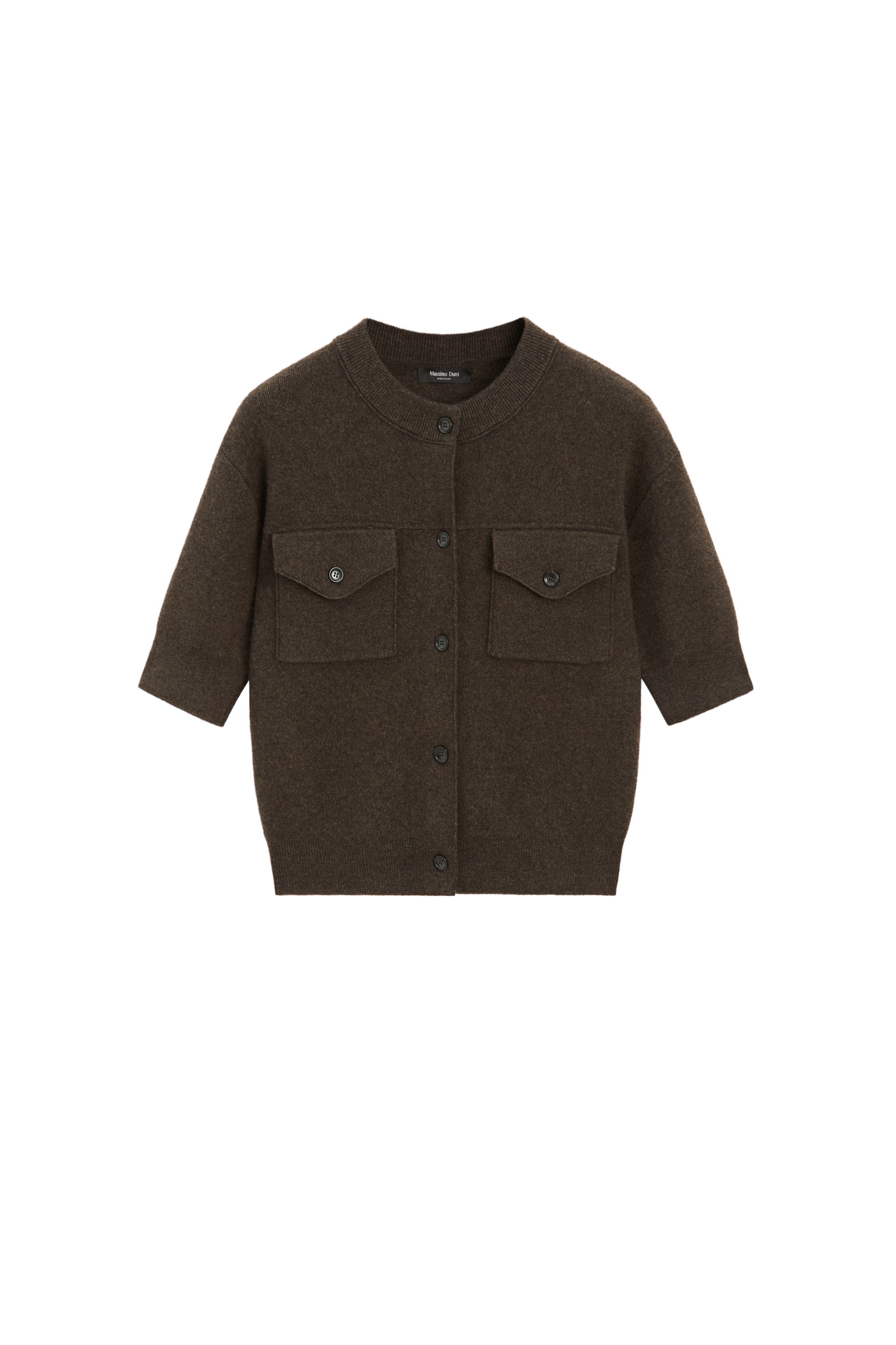 Short sleeve knit cardigan with pockets - BROWN