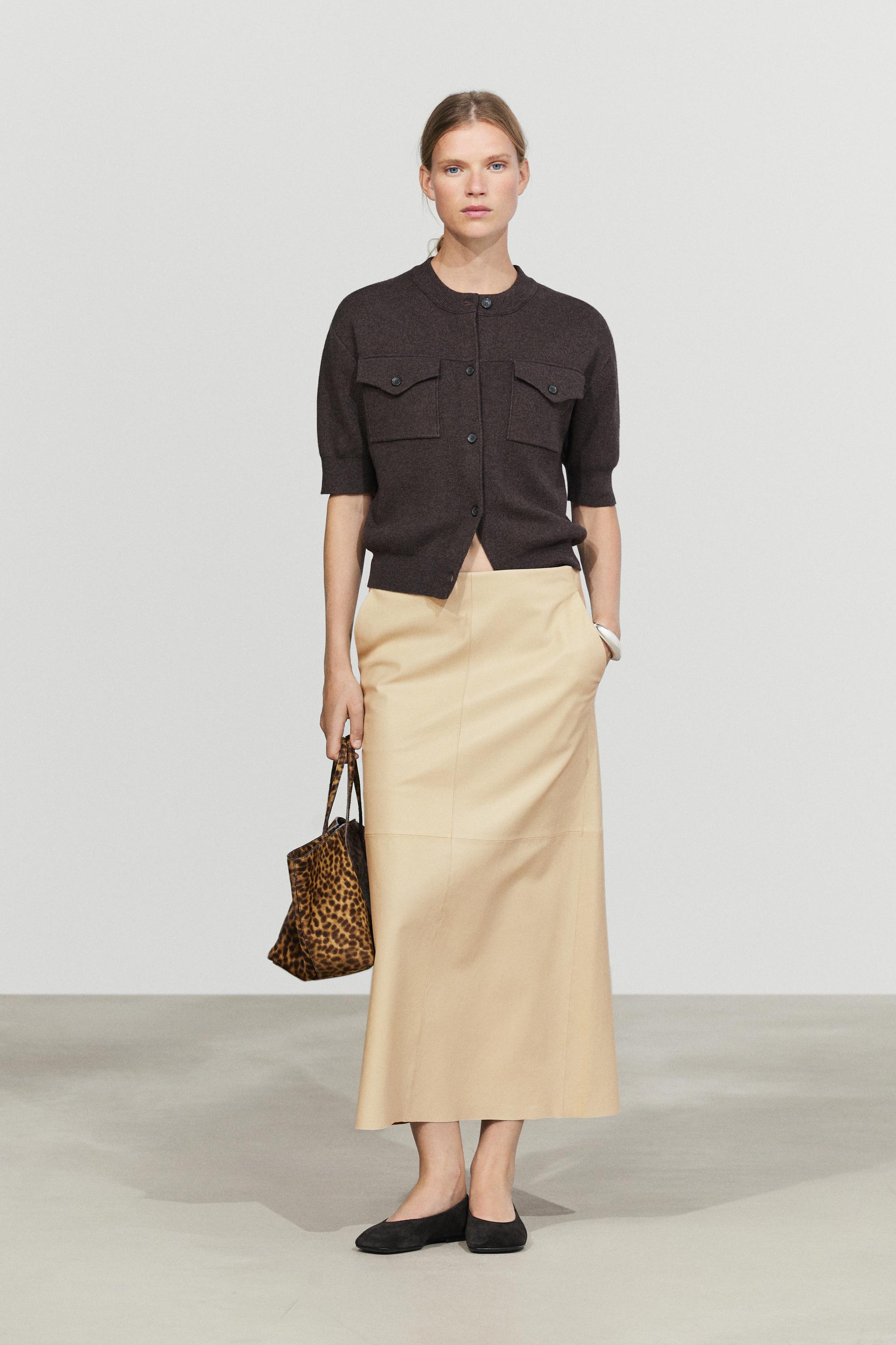 Short sleeve knit cardigan with pockets - BROWN