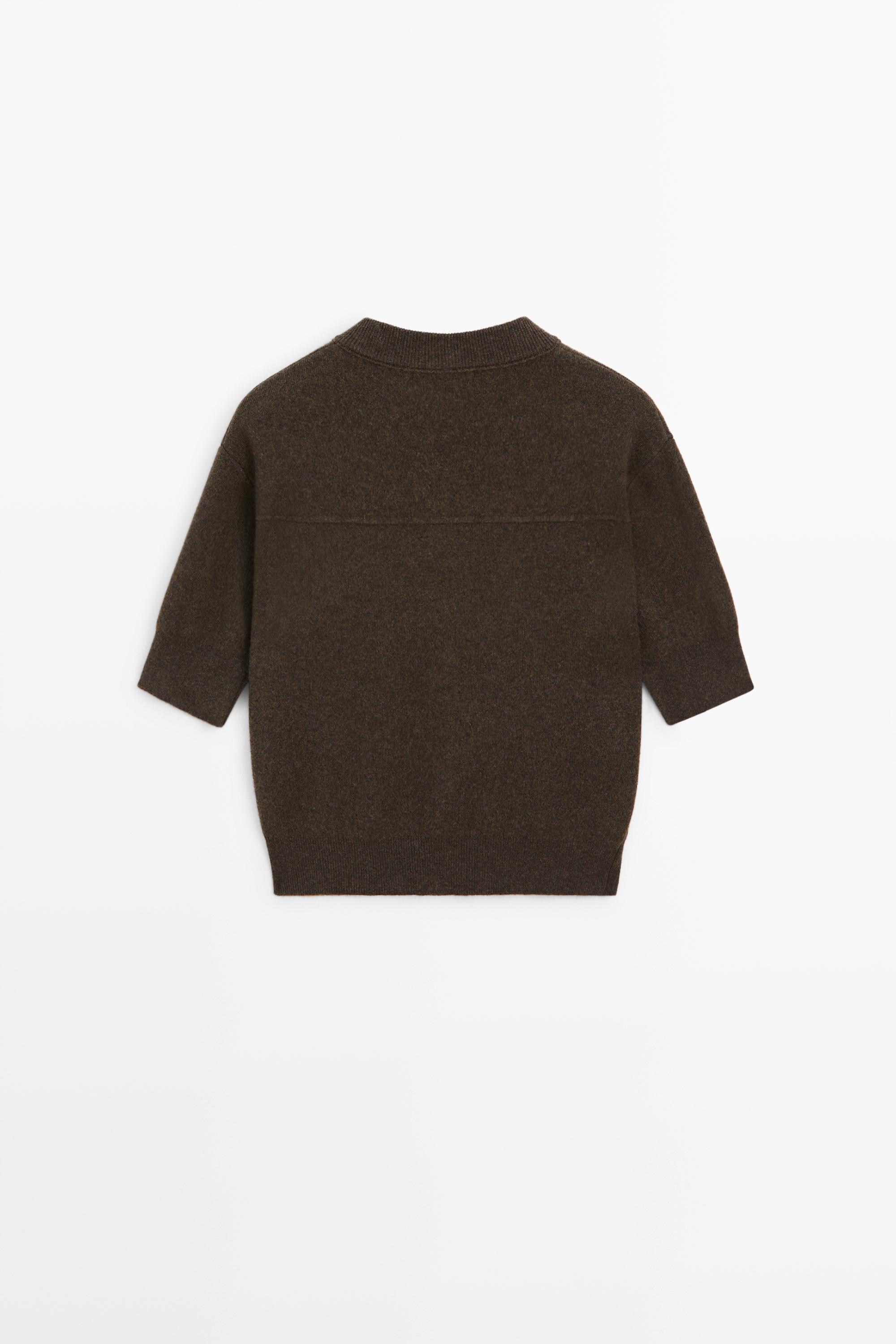 Short sleeve knit cardigan with pockets - BROWN