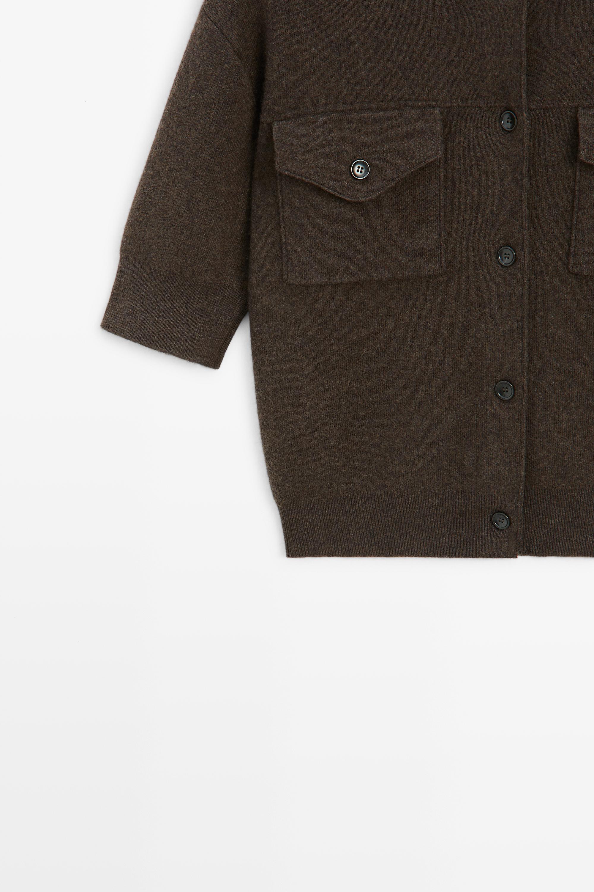 Short sleeve knit cardigan with pockets - BROWN