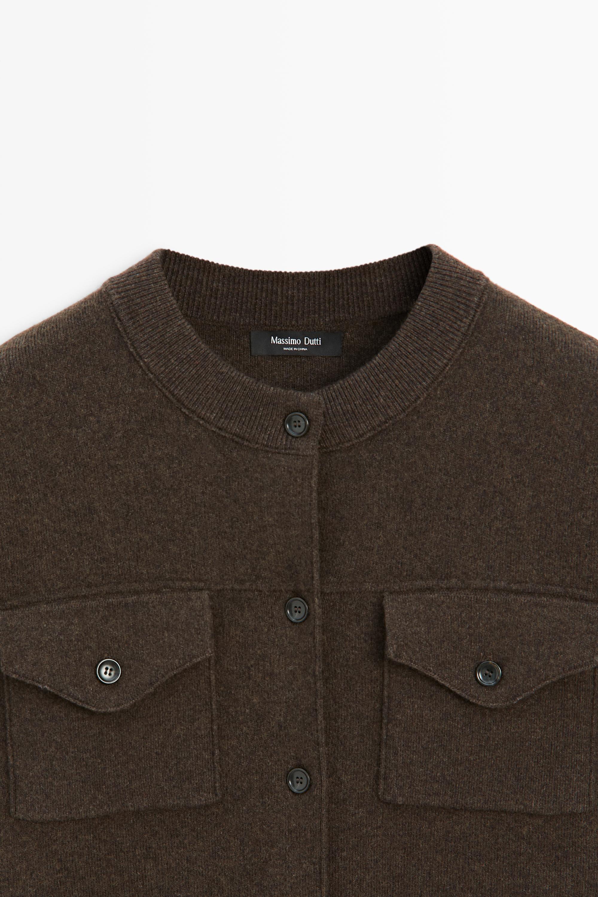Short sleeve knit cardigan with pockets - BROWN