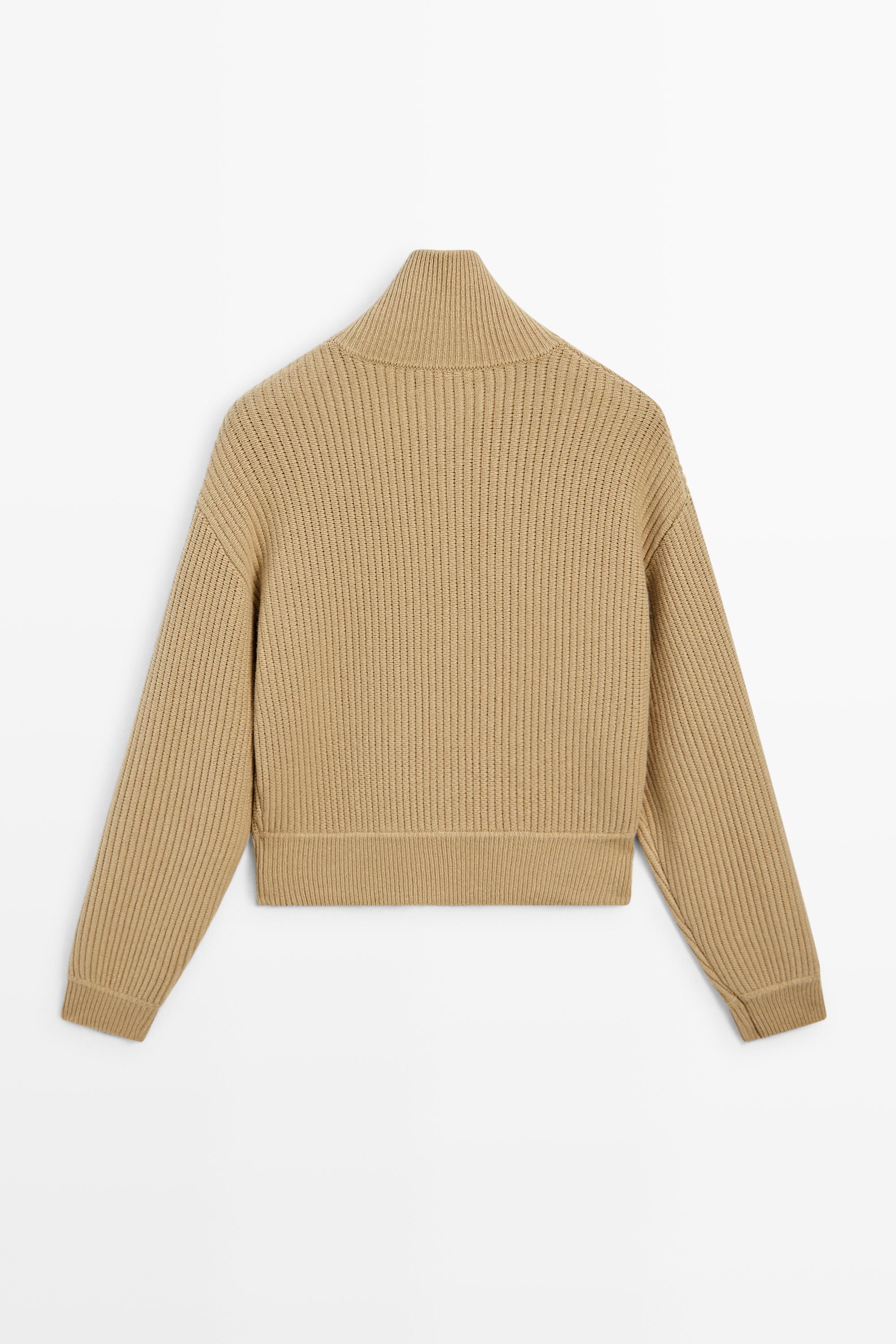 Zip-up knit cardigan with cotton - CAMEL