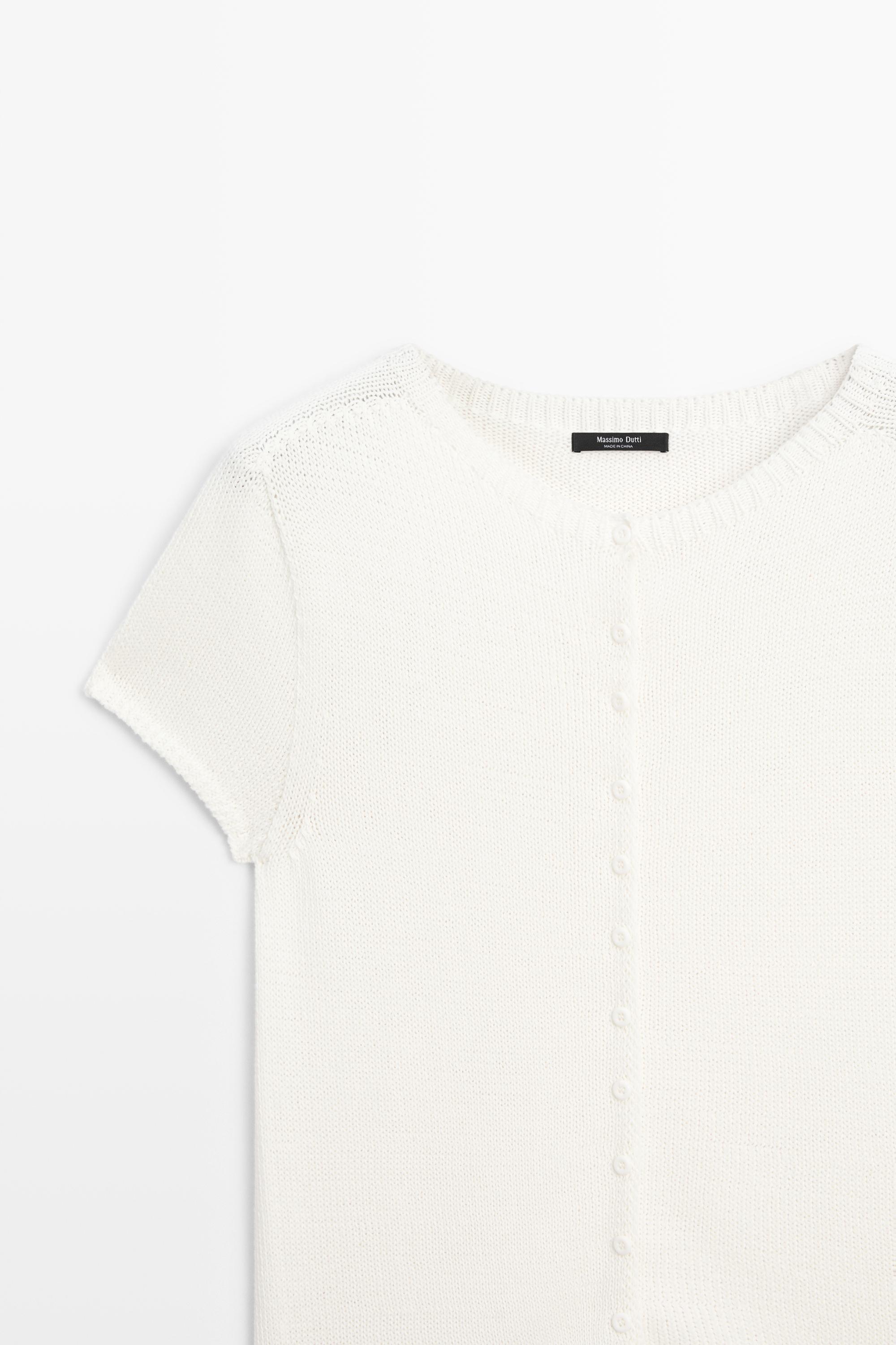 Cotton silk blend knit cardigan - WHITE