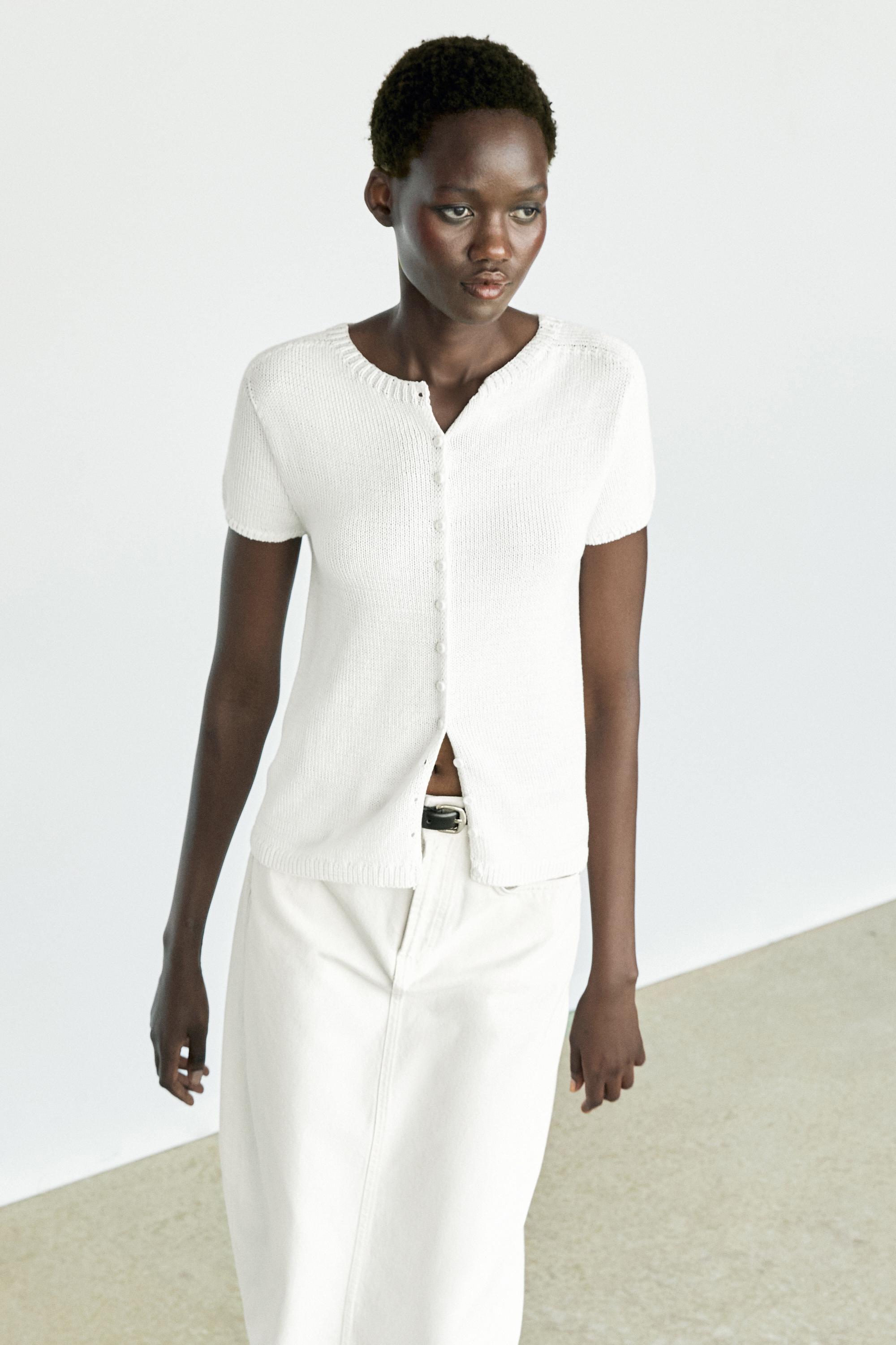 Cotton silk blend knit cardigan - WHITE