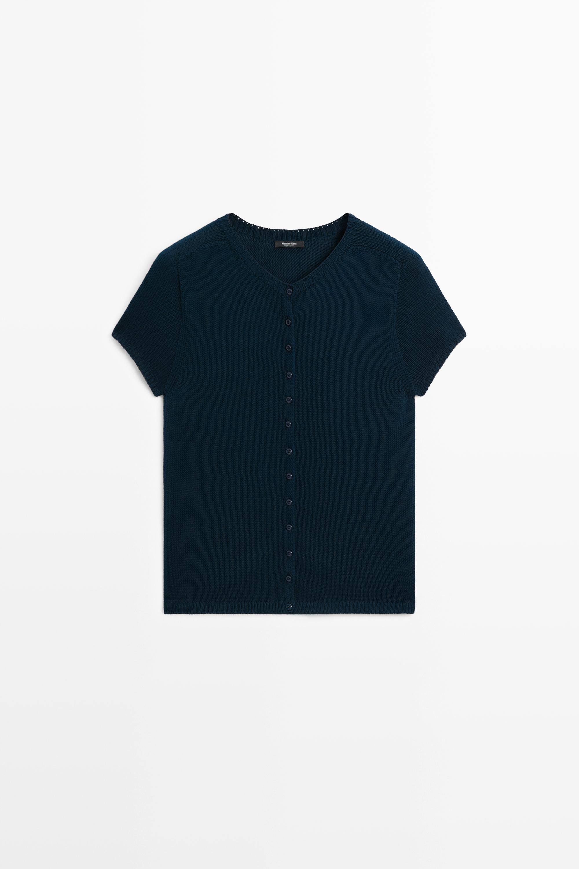 Cotton silk blend knit cardigan - NAVY BLUE
