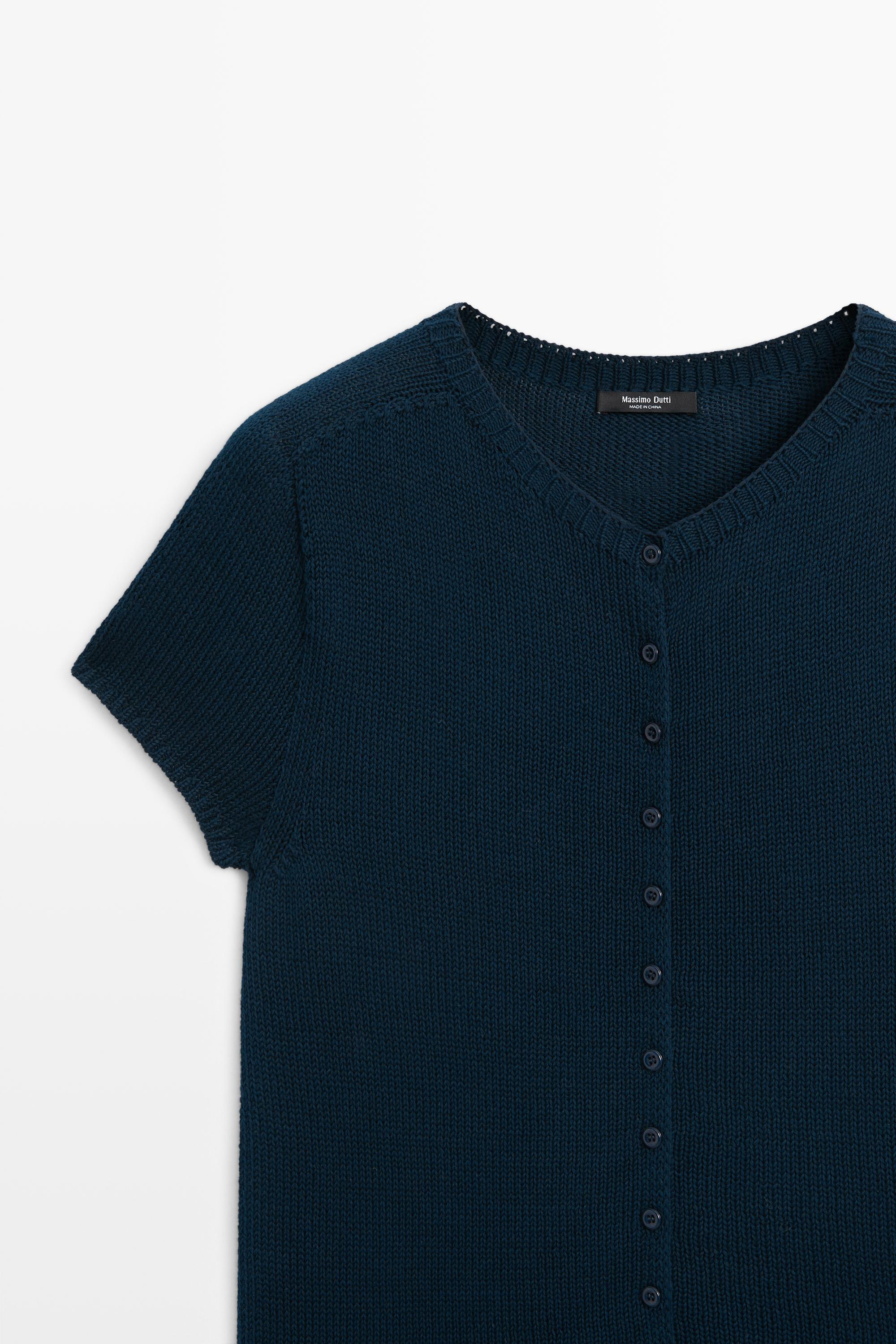 Cotton silk blend knit cardigan - NAVY BLUE