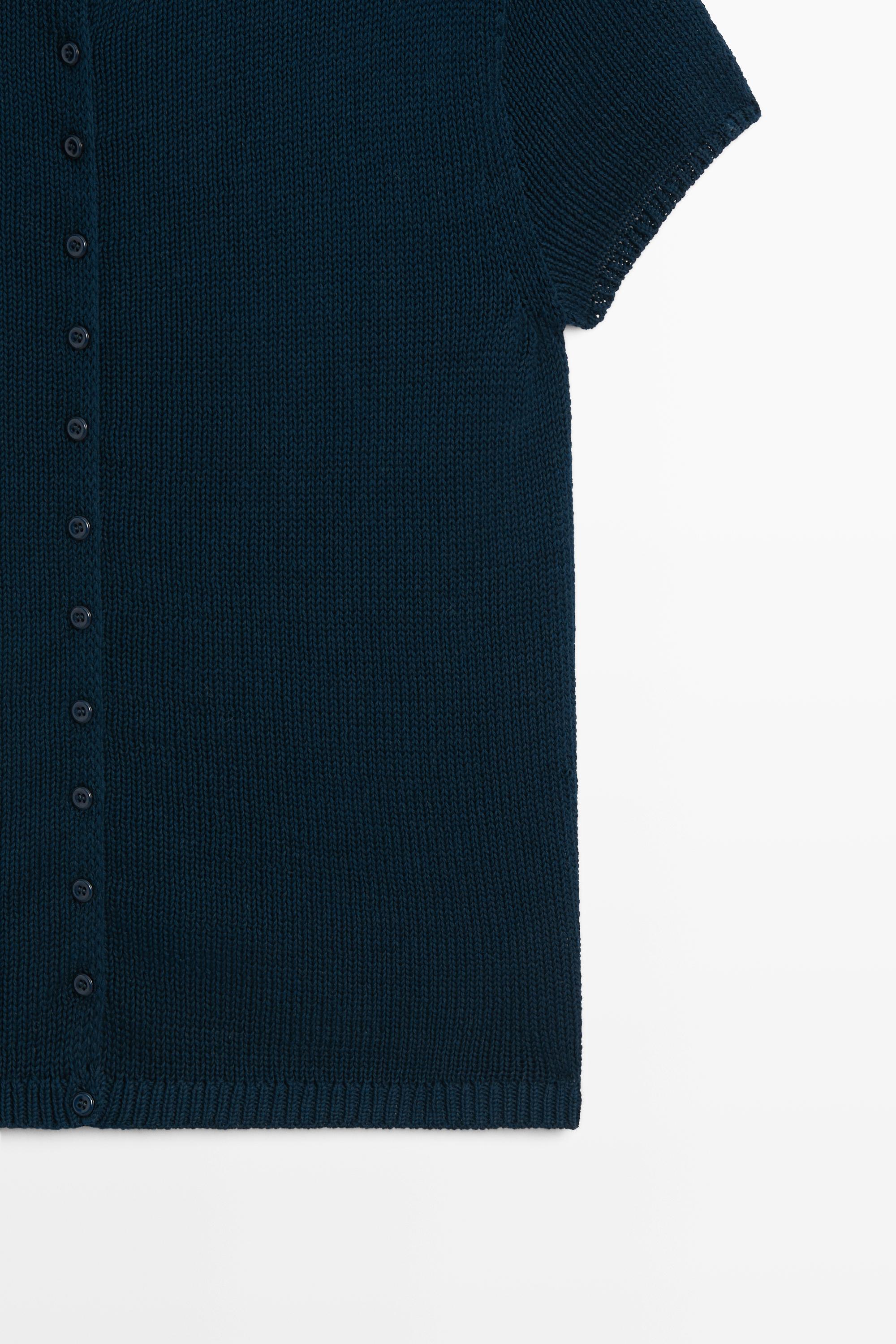 Cotton silk blend knit cardigan - NAVY BLUE
