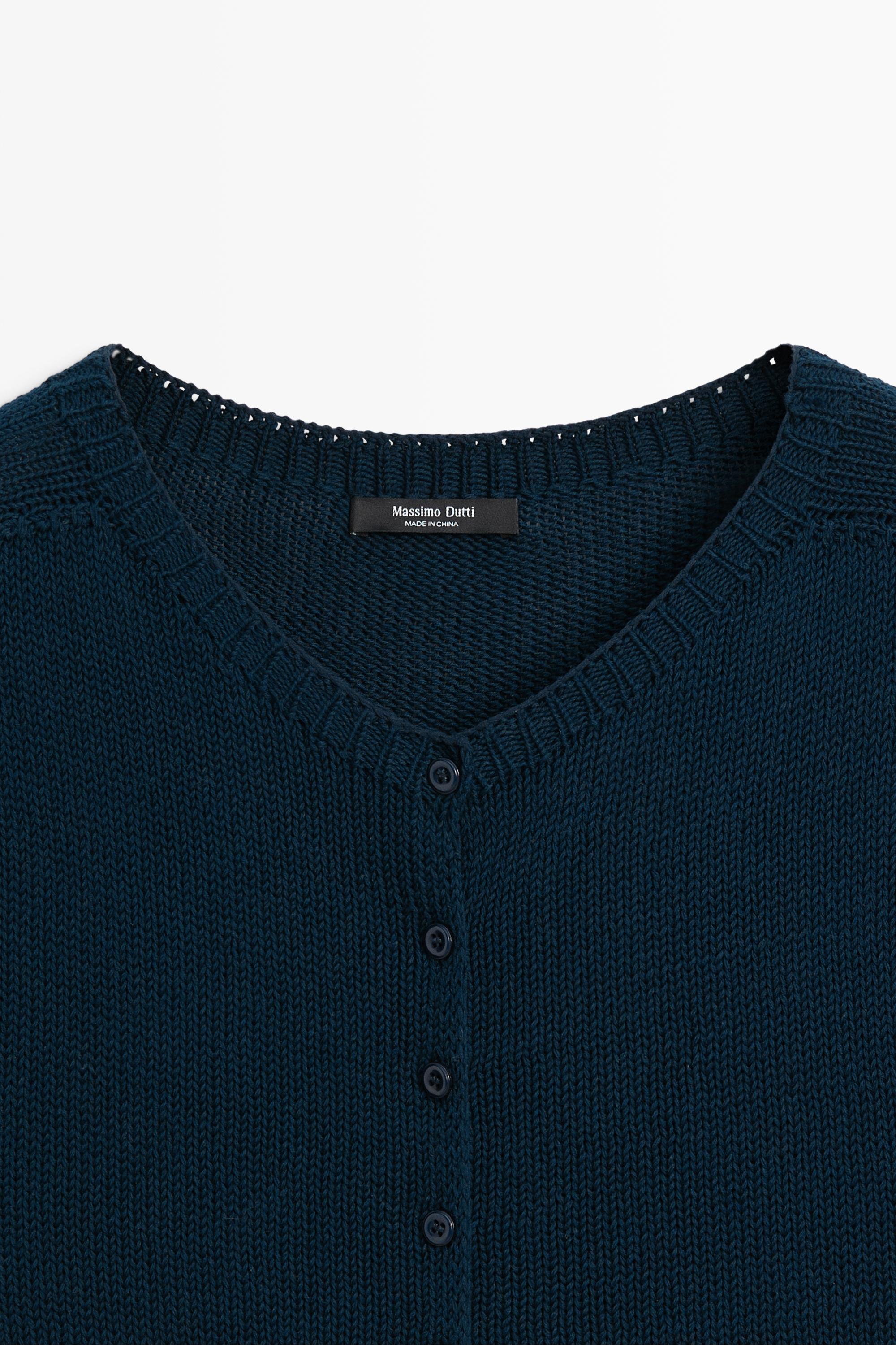 Cotton silk blend knit cardigan - NAVY BLUE